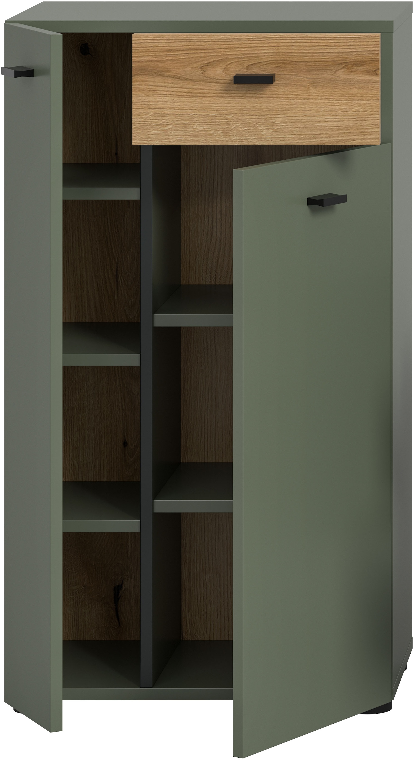 welltime Midischrank »VANN, Höhe 91cm, 2 Türen, 1 Schubkasten, 7 Fächer, viel Stauraum« individuell mit weiteren Artikel der Serie VANN kombinierbar,  Standschrank, Kommode, Schrank, Badschrank, Universalschrank, Bad