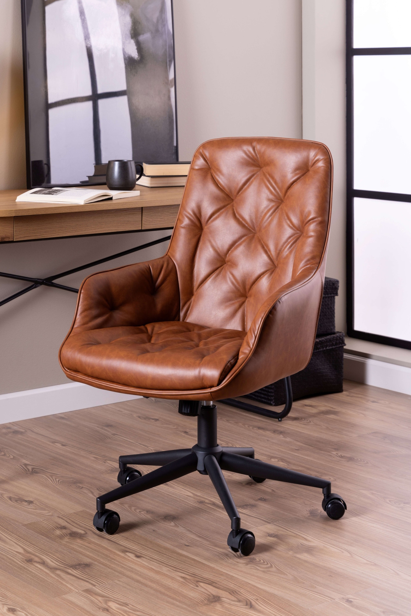 ACTONA GROUP Schreibtischstuhl »Erik« () Schreibtischstuhl, PU retro Cognac, 5 Stern Gestell matt schwarz