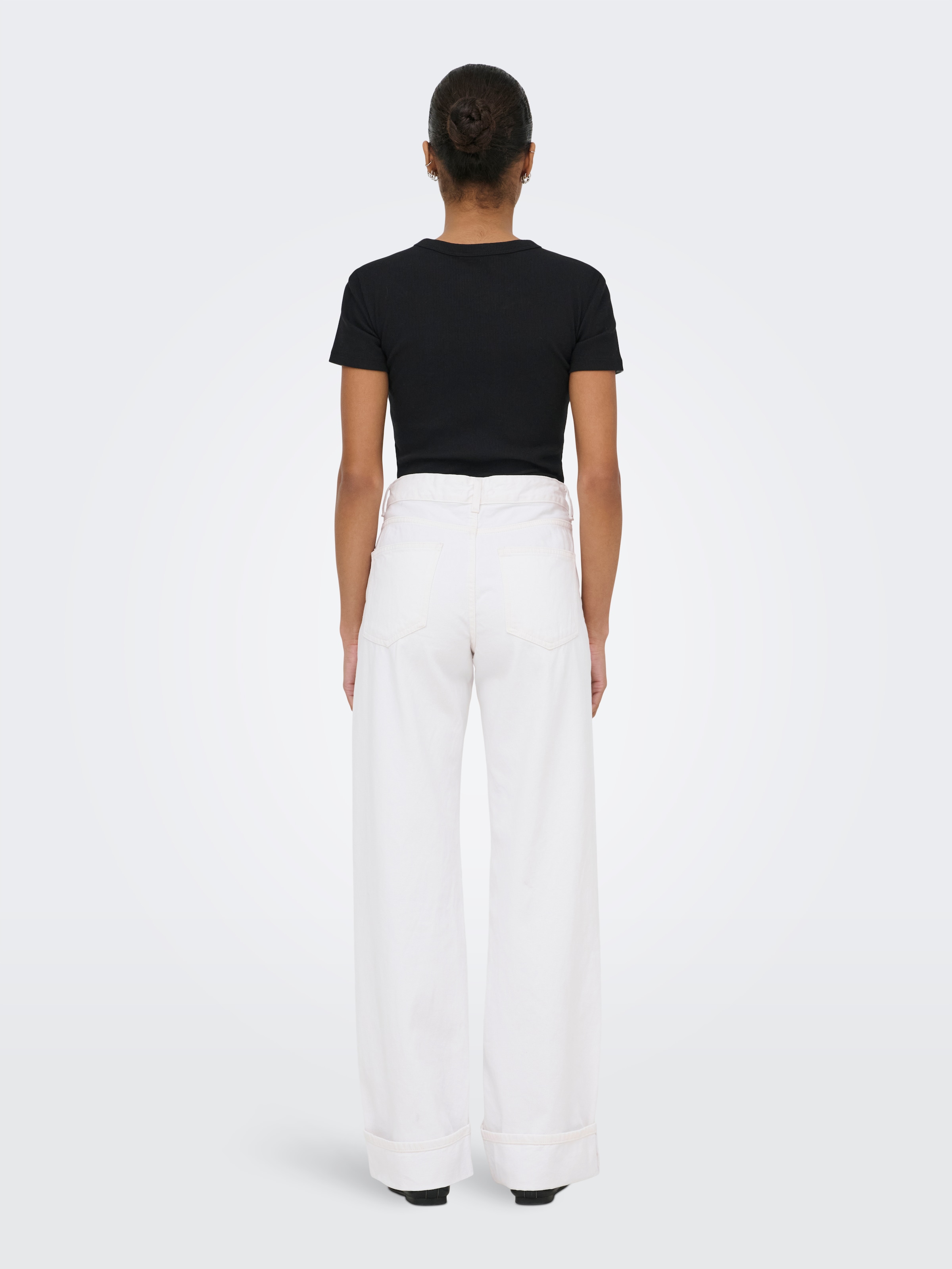 ONLY Jeans large »ONLELLA MW WIDE FOLD UP DNM WHITE TAI« coton, taille régulière, coupe large