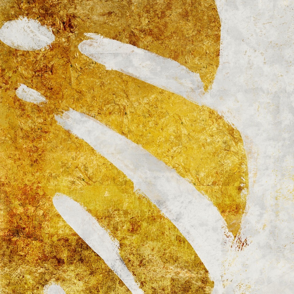 Komar Fototapete »Vlies Fototapete - Golden Monstera - Grösse 300 x 250 cm« Motiv | bedruckt glatt