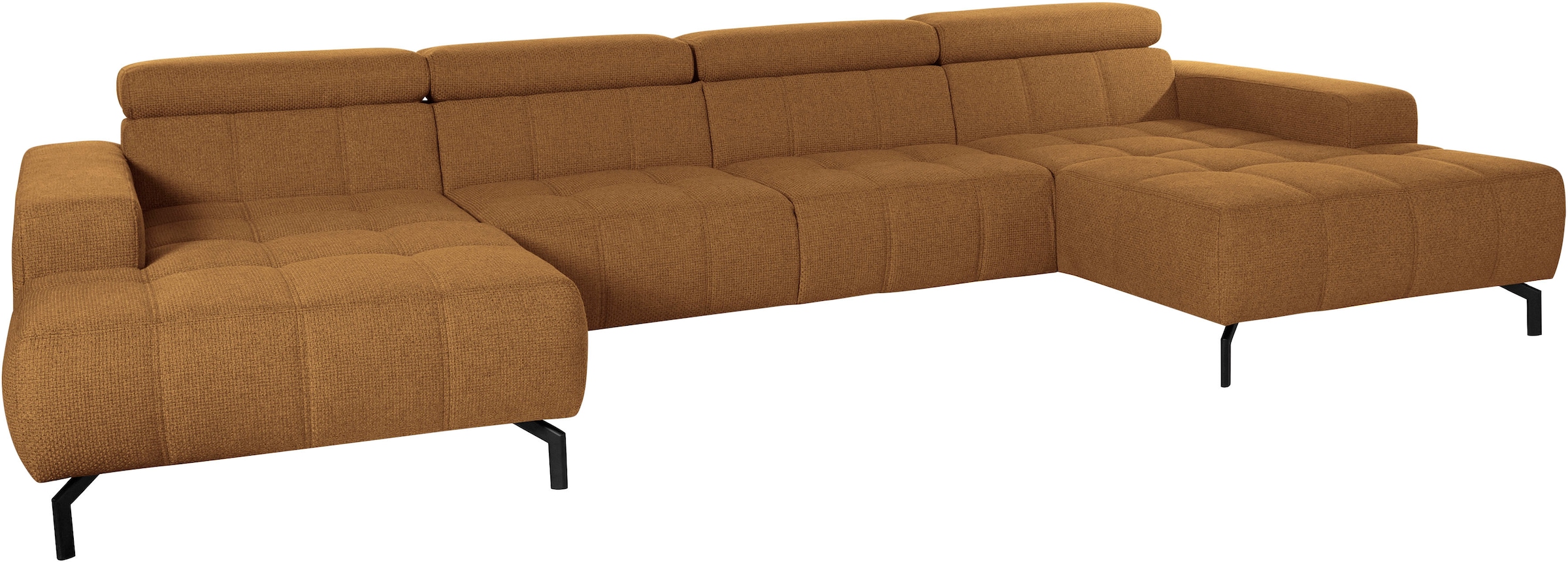 DOMO collection Wohnlandschaft »Cunelli tolle Sitznähte als Designelement, fester Sitzkomfort, U-Form«, wahlweise mit Kopfteilverstellung, bodenfrei