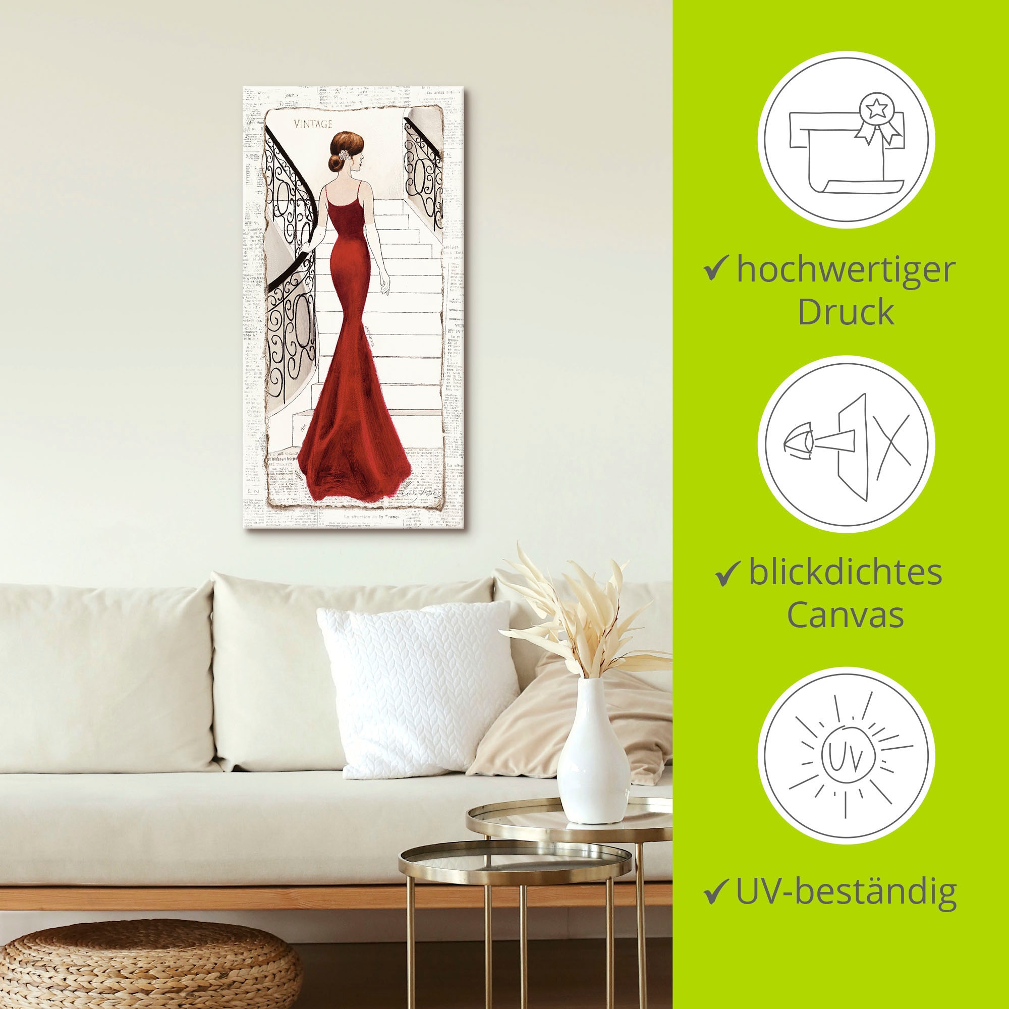 Artland Wandbild »Die schöne in Rot«, Frau, (1 St.), als Leinwandbild, Poster, Wandaufkleber in verschied. Grössen