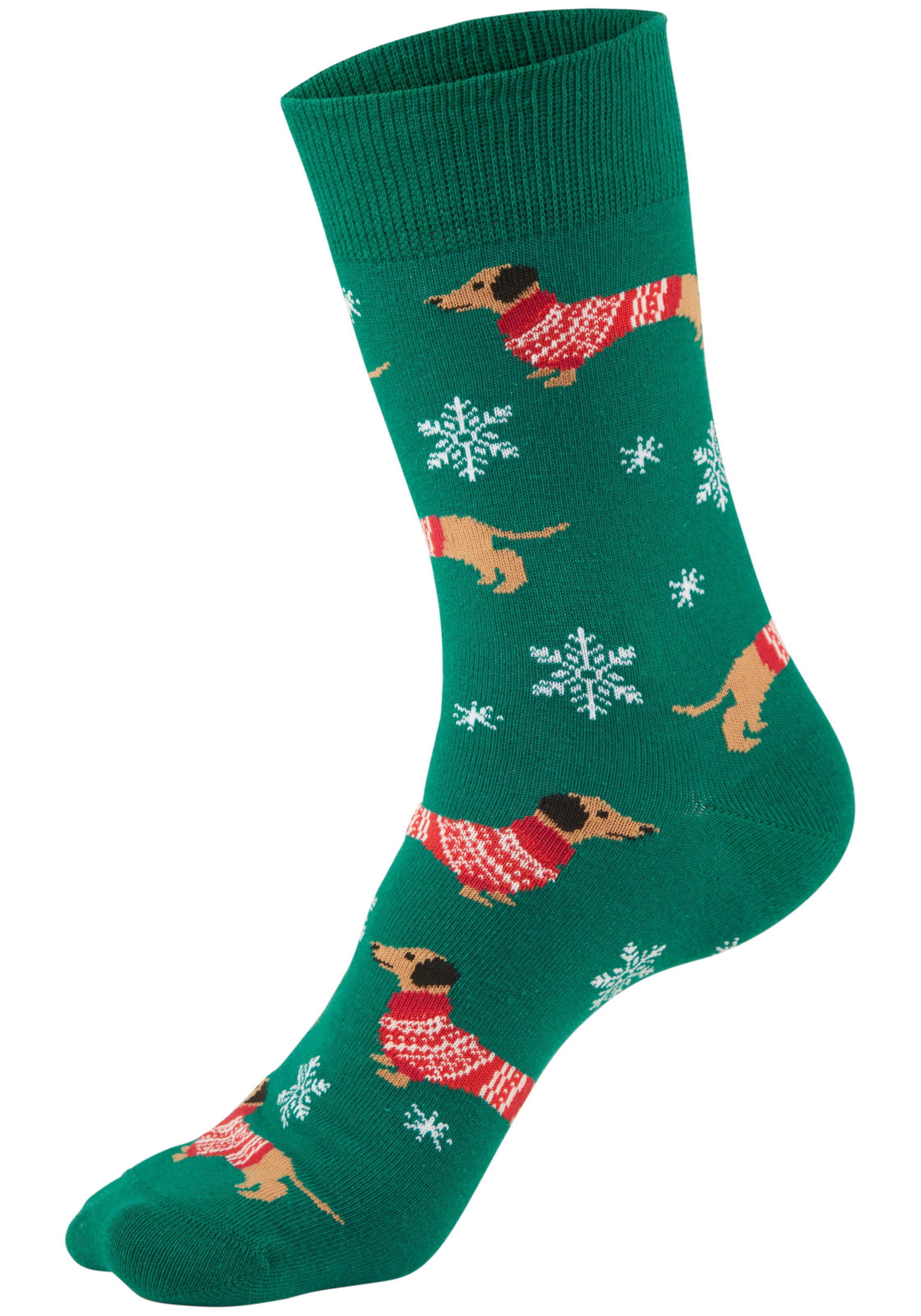 LASCANA Freizeitsocken »Damen Weihnachtssocken Dackel« Packung, 2 Paar tlg. mit festlichen Dackelmotiven