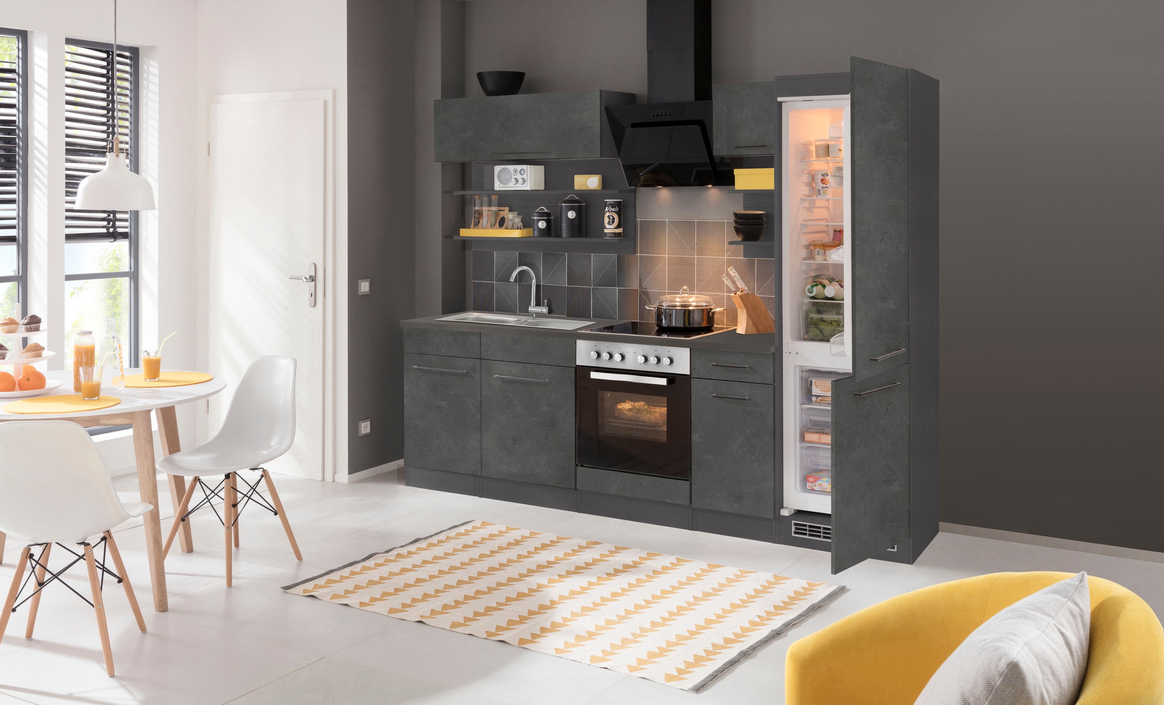 KOCHSTATION Kitchenette »KS-Tulsa« sans appareils électriques, largeur 270 cm, poignées métalliques noires, façades MDF