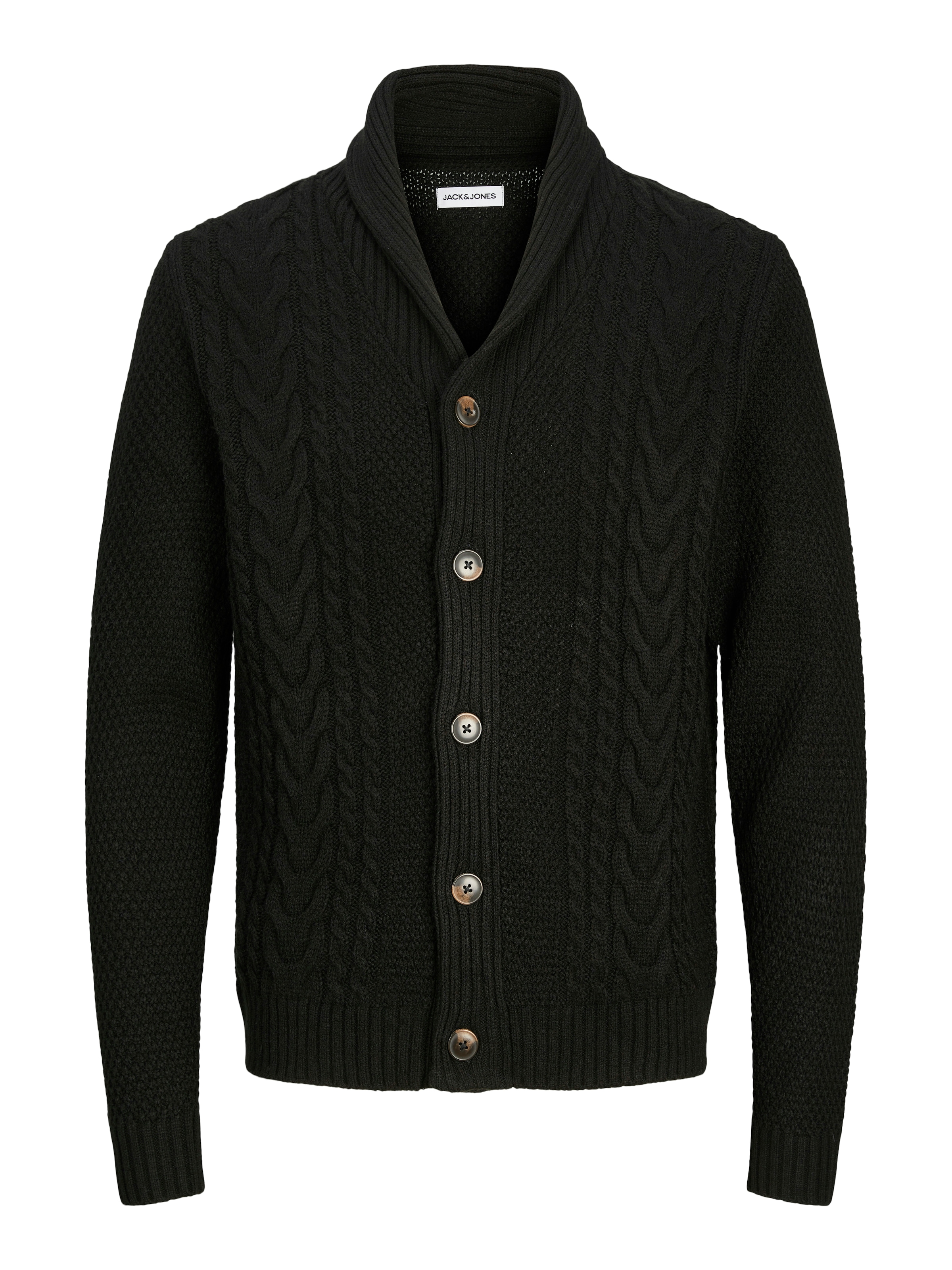 Jack & Jones Strickjacke »JJCRAIG KNIT SHAWL NECK AW24«, mit Schalkragen und Zopfmuster