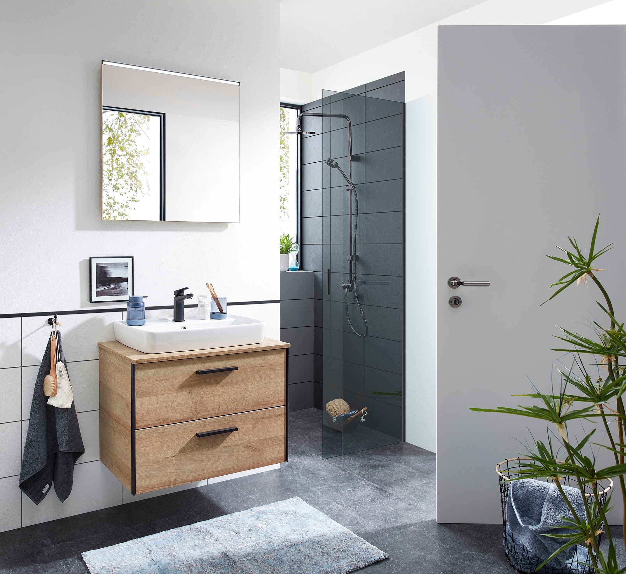 Saphir Ensemble de meubles de salle de bain »Quickset 395 2-teilig, Keramik-Aufsatzbecken mit LED-Spiegel« 4 cuis tlg.