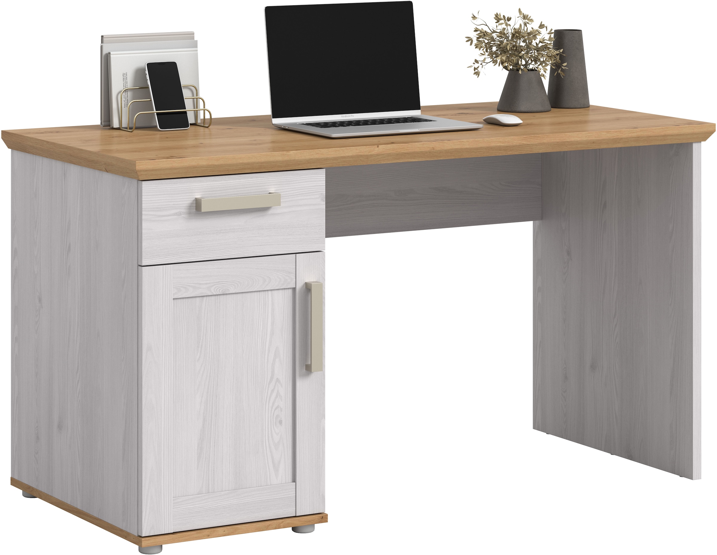 Image of Home affaire Schreibtisch "COSENZA, Breite 134 cm, 1 Tür, 1 Schubkasten, 2 Fächer" in Landhausoptik, mit weiteren Artikel der Serie kombinierbar, Bürotisch, Computertisch, Laptoptisch, Home-Office