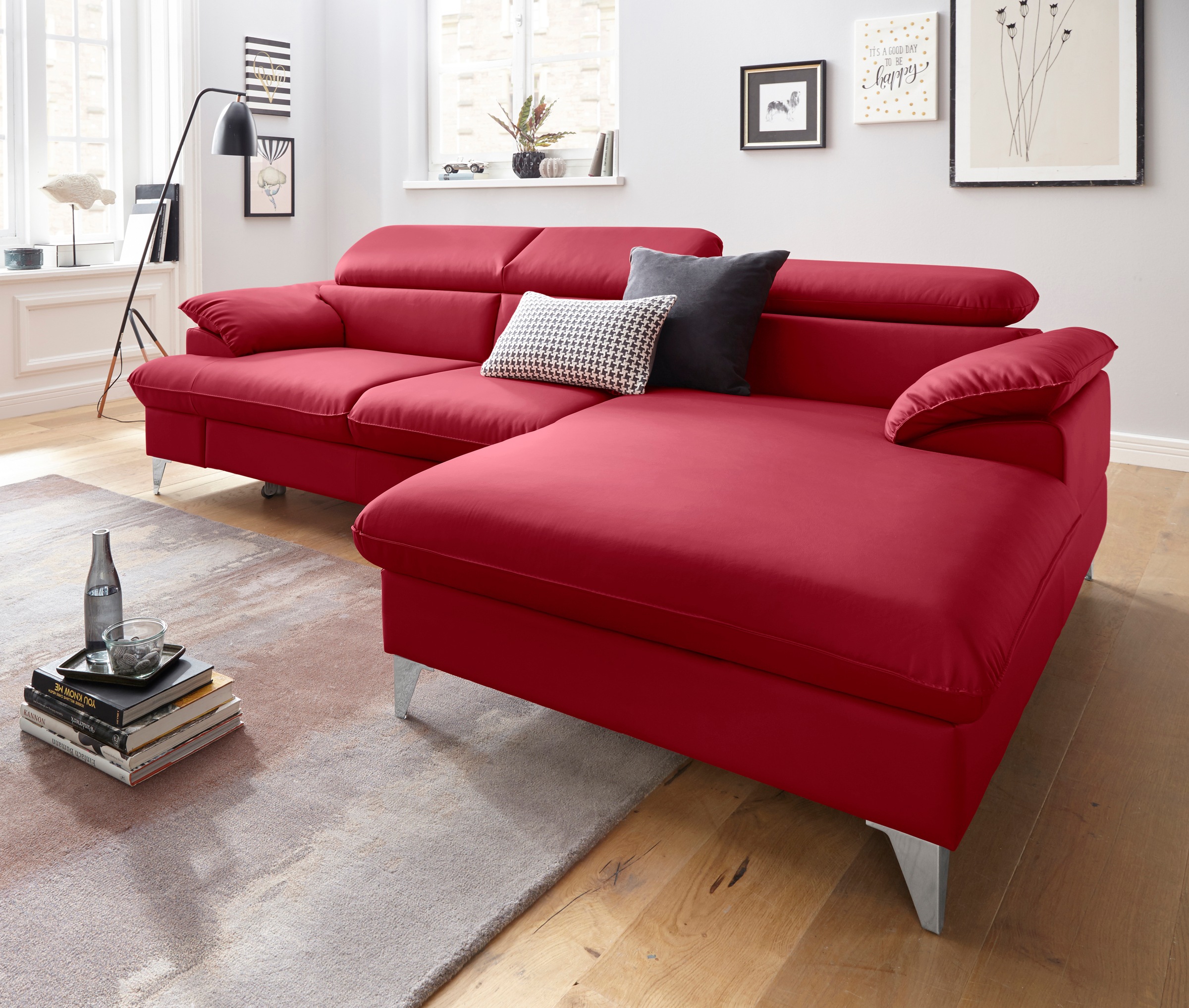 COTTA Polstergarnitur »Caluso L-Form«, (2 tlg.), Set bestehend aus: Ecksofa mit Kopfteilverstellung & Hocker