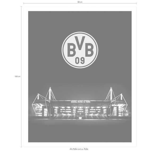 Wall-Art Poster »BVB Signal Iduna Park bei Nacht Emblem«, Poster, Wandbild,  Bild, Wandposter à bas prix