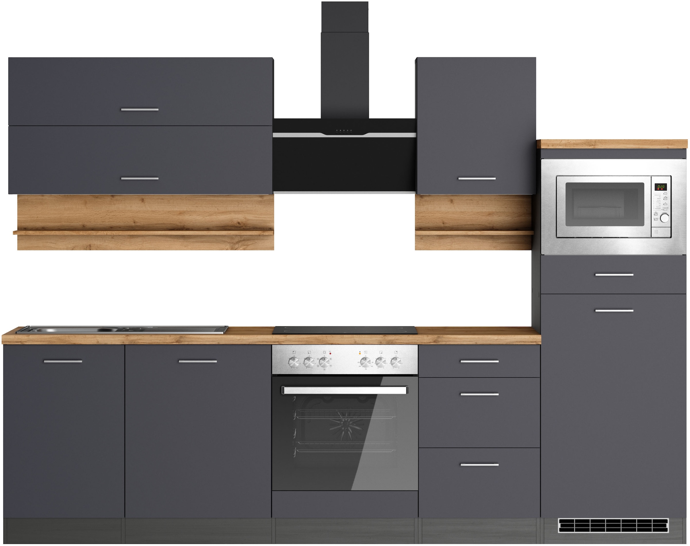 KOCHSTATION Kitchenette »KS-Milan« 280 cm de large, rails métalliques robustes, beaucoup d’espace de rangement