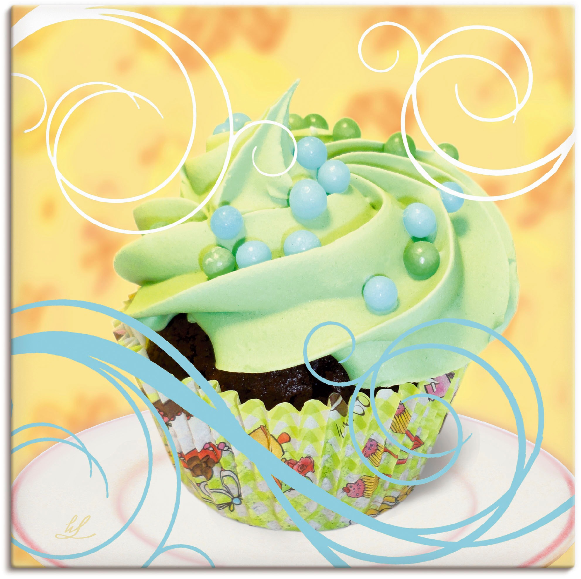 Image of Artland Wandbild »Cupcake auf gelb - Kuchen«, Süssspeisen, (1 St.), in vielen Grössen & Produktarten - Alubild / Outdoorbild für den Aussenbereich, Leinwandbild, Poster, Wandaufkleber / Wandtattoo auch für Badezimmer geeignet bei Ackermann Versand Schweiz