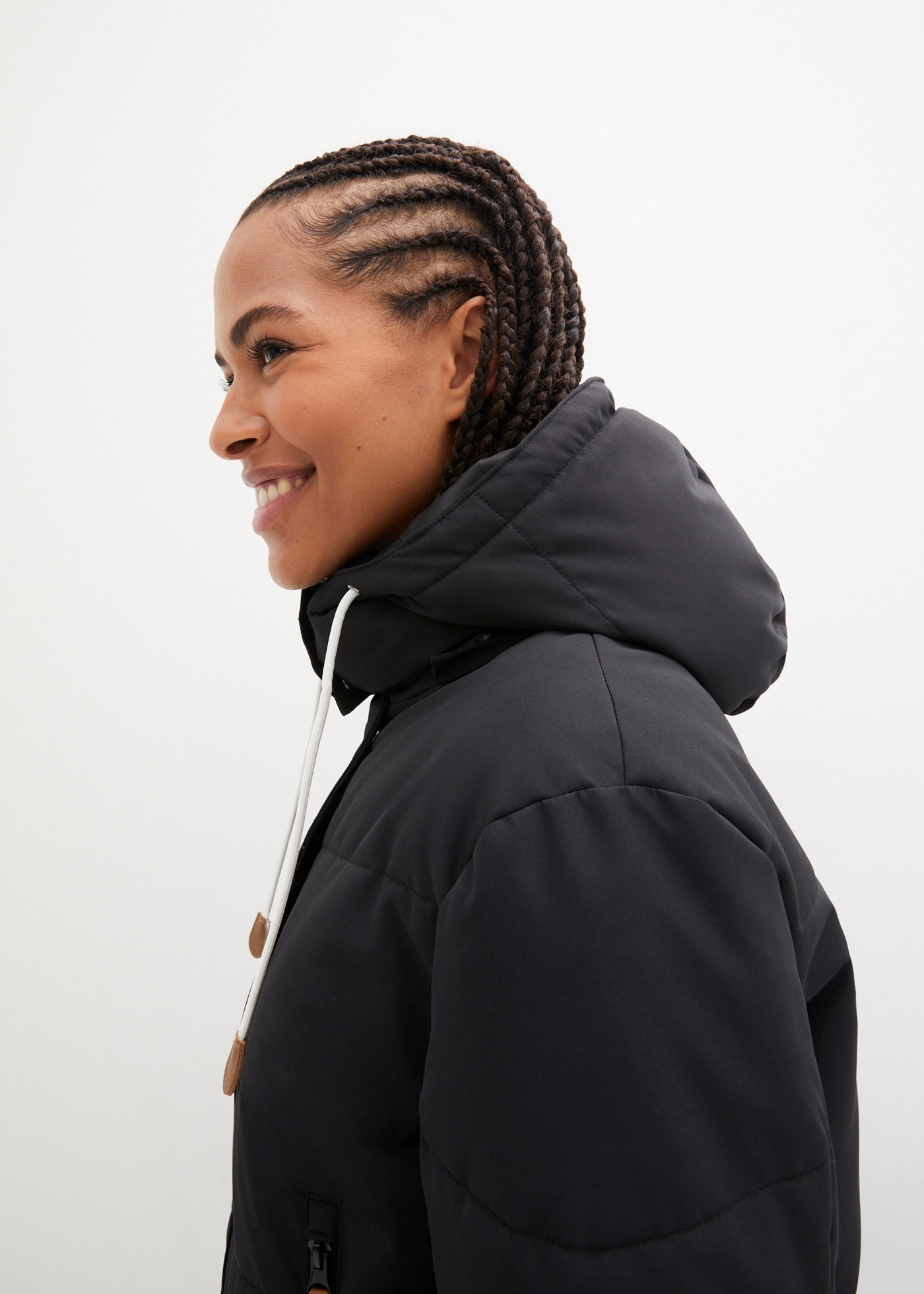 bonprix Steppmantel mit abnehmbarer Kapuze, mit Reissverschlusstaschen, Oversize-Passform