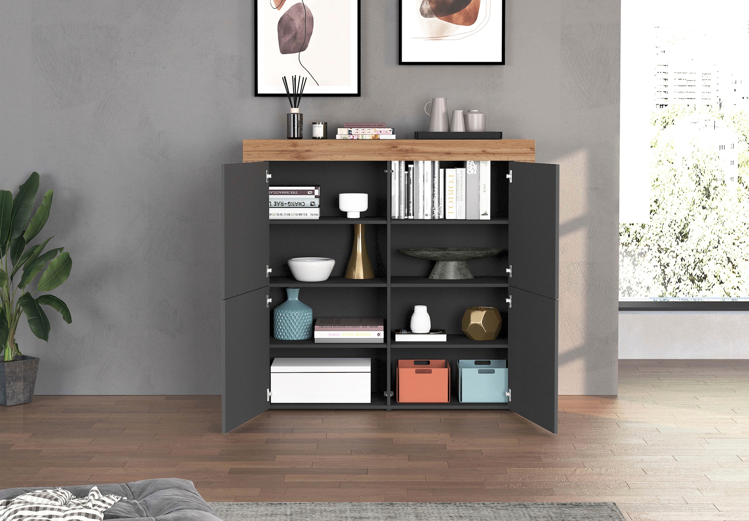 INOSIGN Highboard »CHRONOS Breite 140 cm mit 4 Türen und 8 Fächer 'Made in Italy'« 1 Stk. tlg. Hohes Sideboard, Kommode, Schrank, Grifflos mit Push to Open