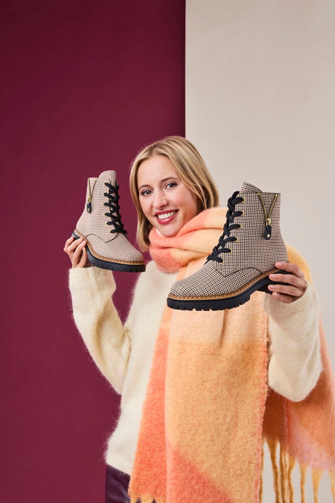 Rieker Bottes à lacets  Schnürboots, Herbstboots, Profilsohle, Blockabsatz, im Pepita-Look