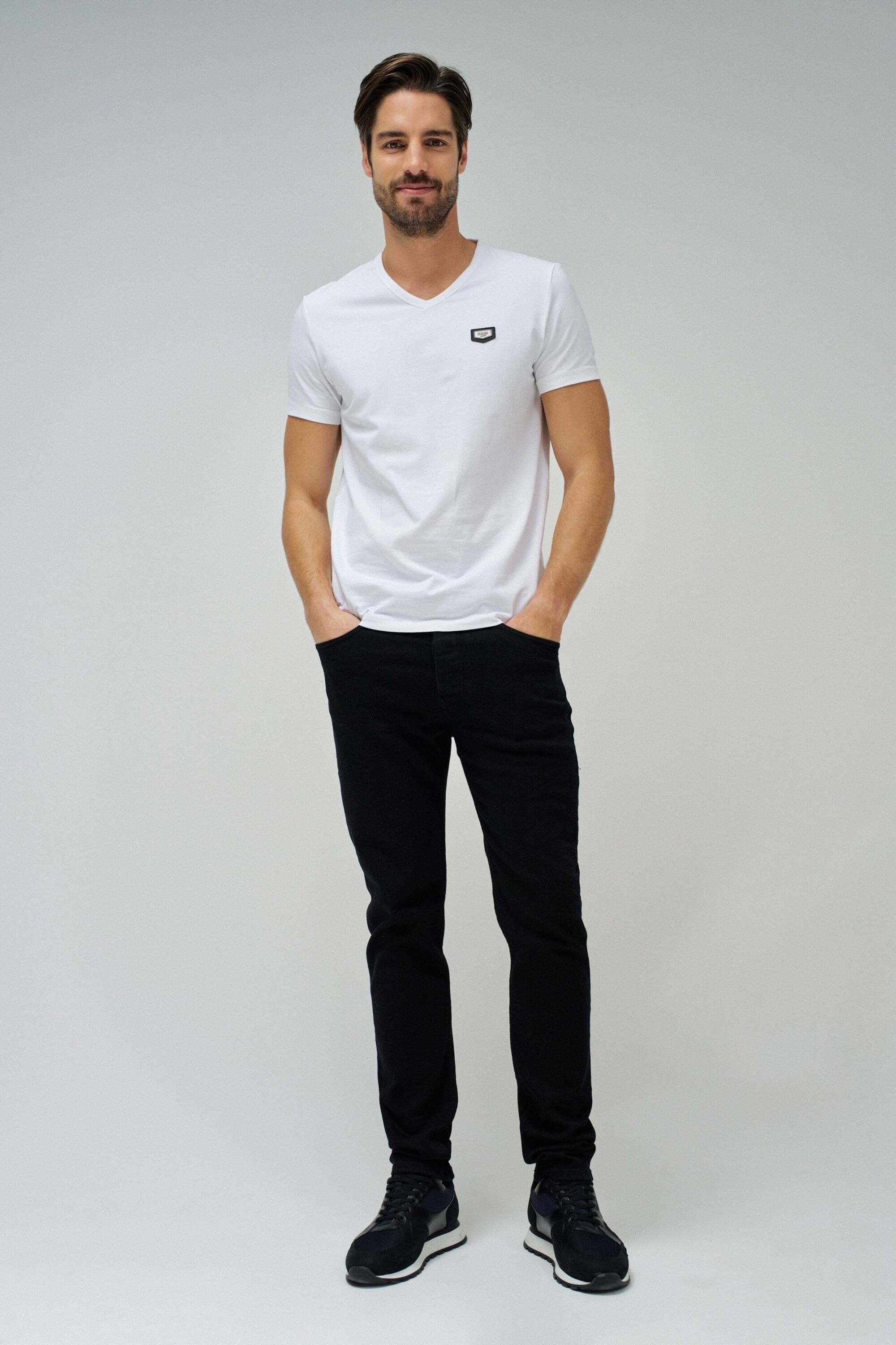 Salsa T-Shirt »Salsa Jeans T-Shirt Vneck Cotton Lycra T-Shirt Metal Badge«