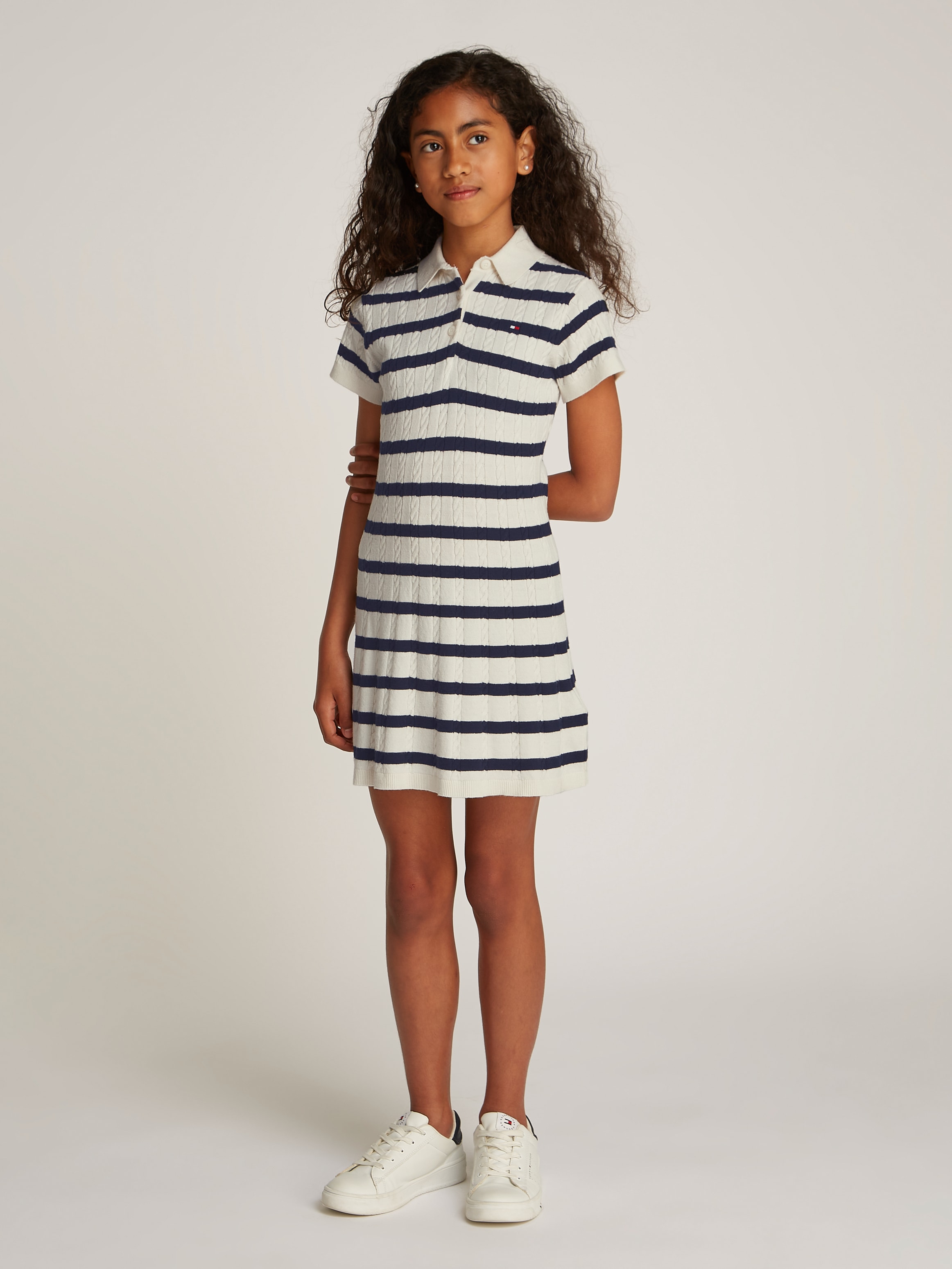 TOMMY HILFIGER Strickkleid »SWEATER DRESS SS«, mit Streifenmuster, mit Zopfmuster