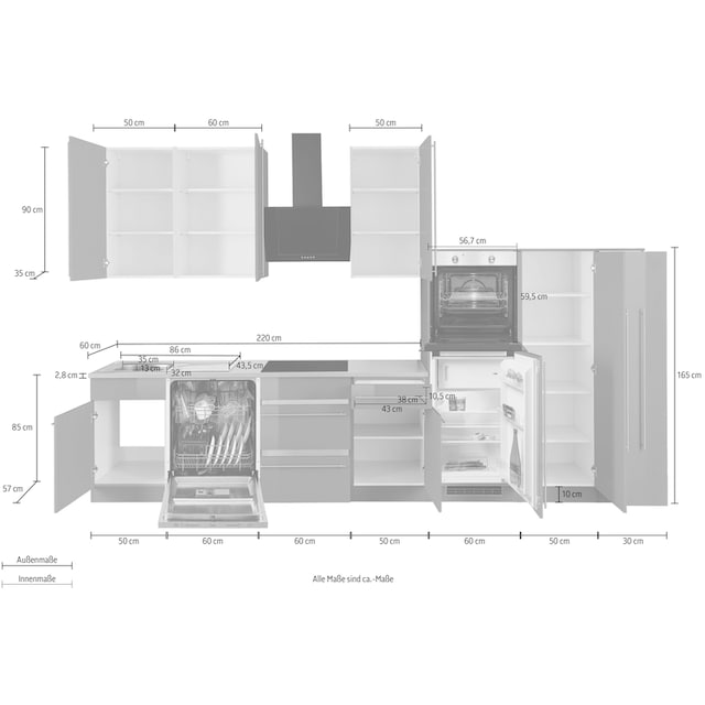 ♕ wiho Küchen Küchenzeile »Chicago«, ohne E-Geräte, Breite 360 cm  versandkostenfrei auf