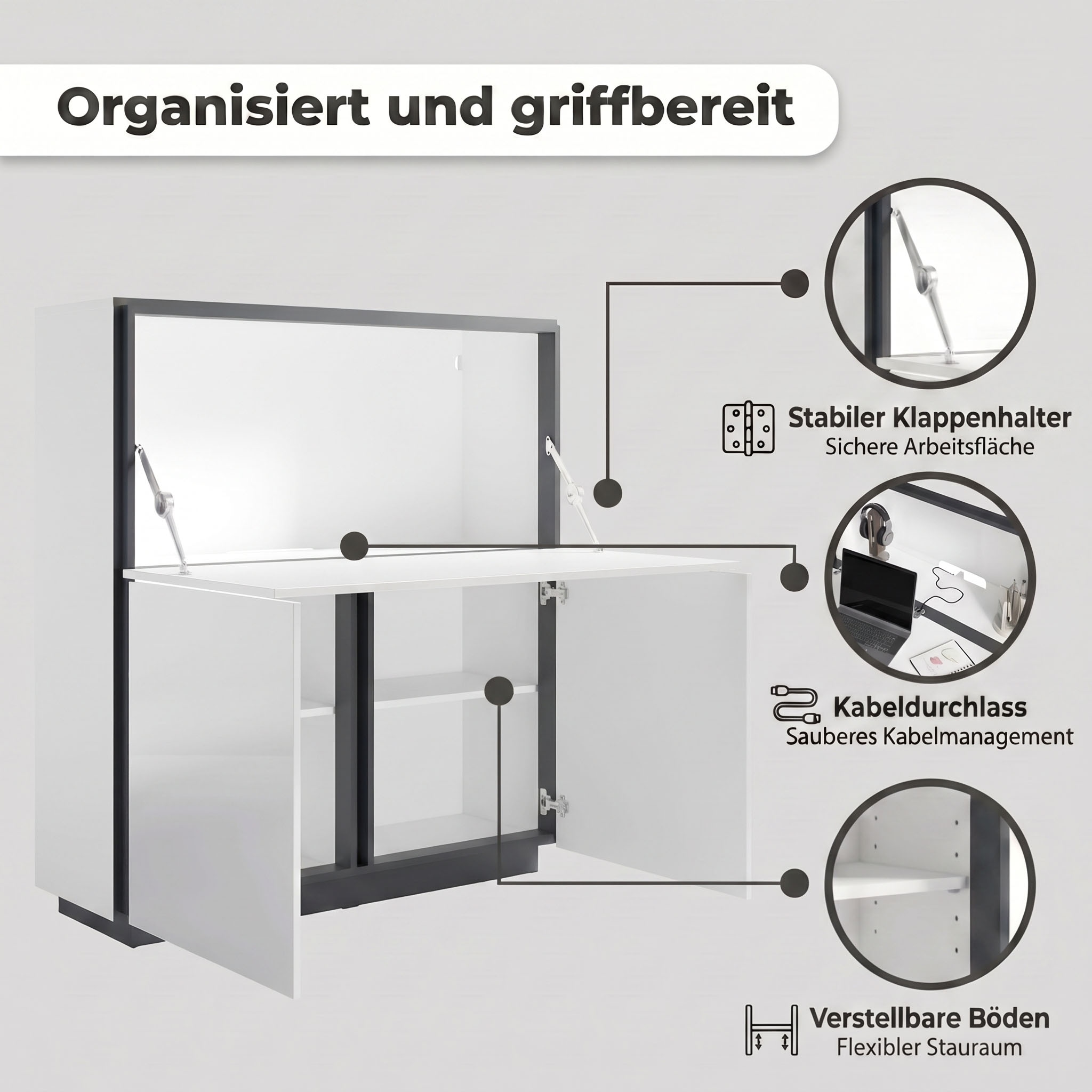 byLIVING »IDAHO« Weiss Hochglanz, 2 Türen, 1 Klapptür, 3 Fächer, Griffnut, B: 120 cm