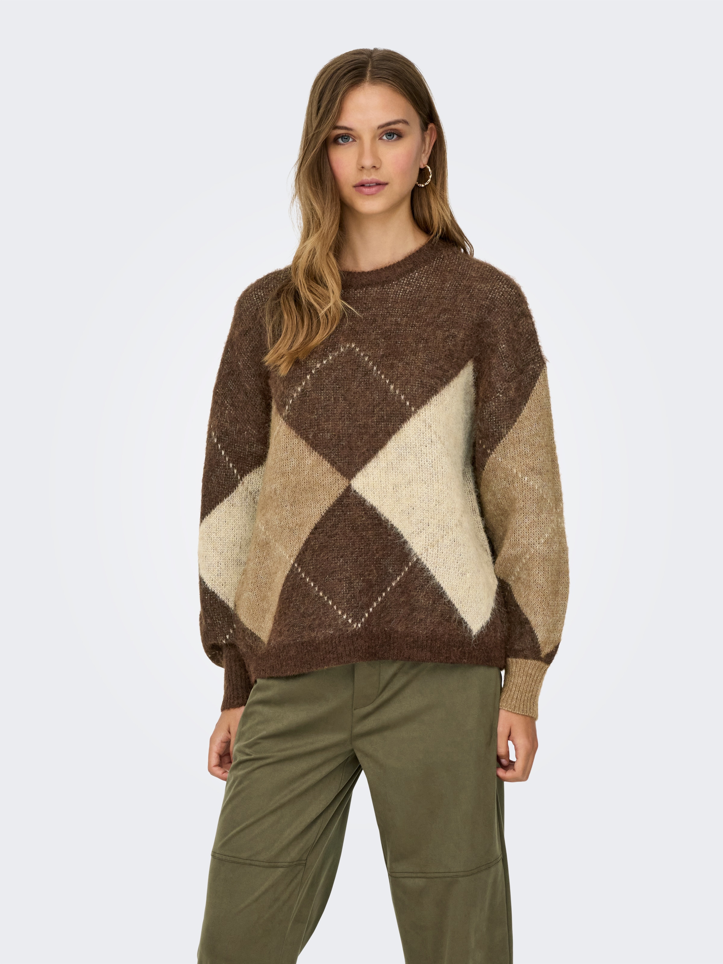 ONLY Strickpullover »ONLNOEME LIFE LS JQ O-NECK KNT« Materialmix, regular fit