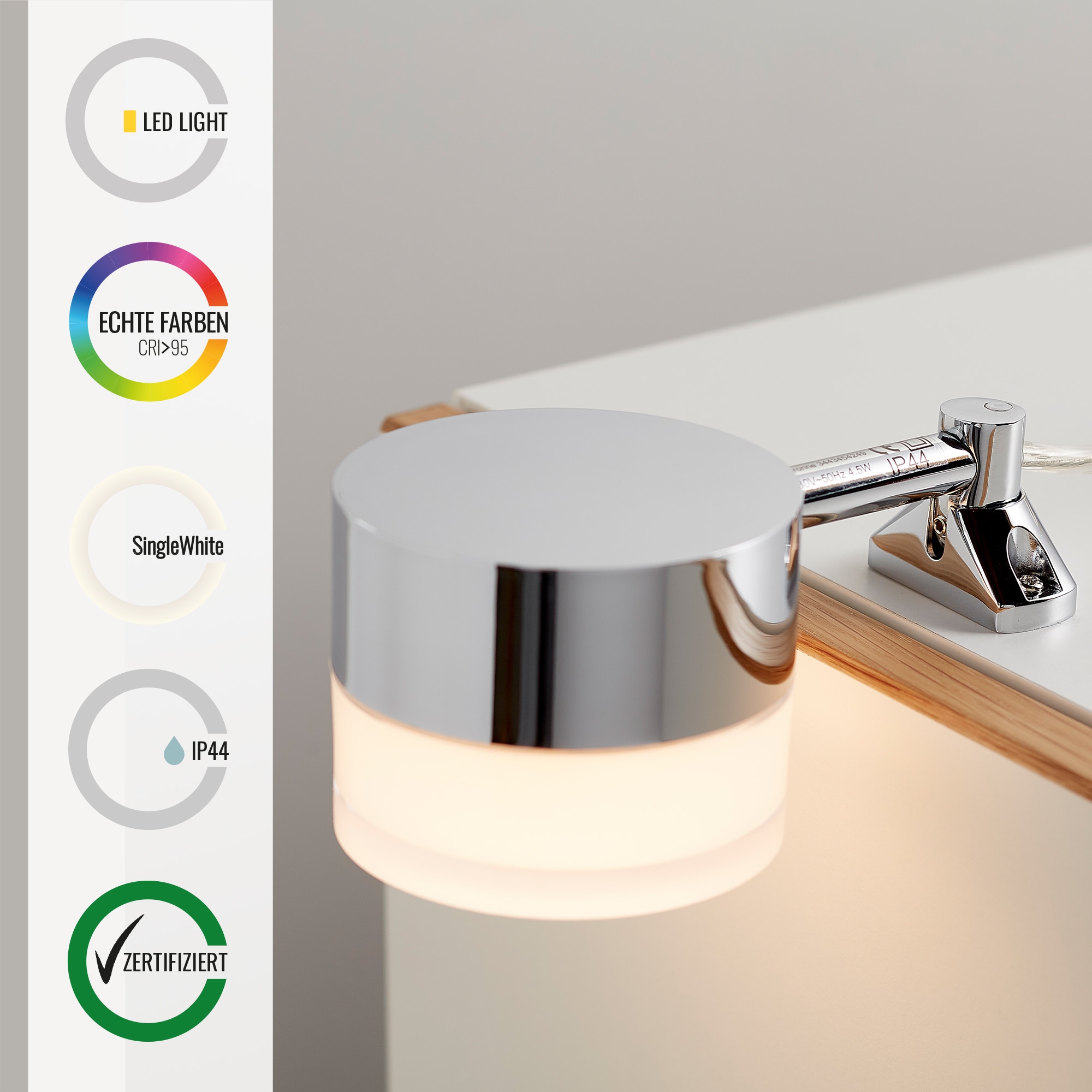 Loevschall Spiegelleuchte »Elegante LED-Spiegelleuchte fürs Bad, Schminklicht, Badleute«, Leuchtmittel LED-Modul | LED fest integriert, warmweissem Licht, einfache Montage, IP44-zertifiziert, rund, langlebig