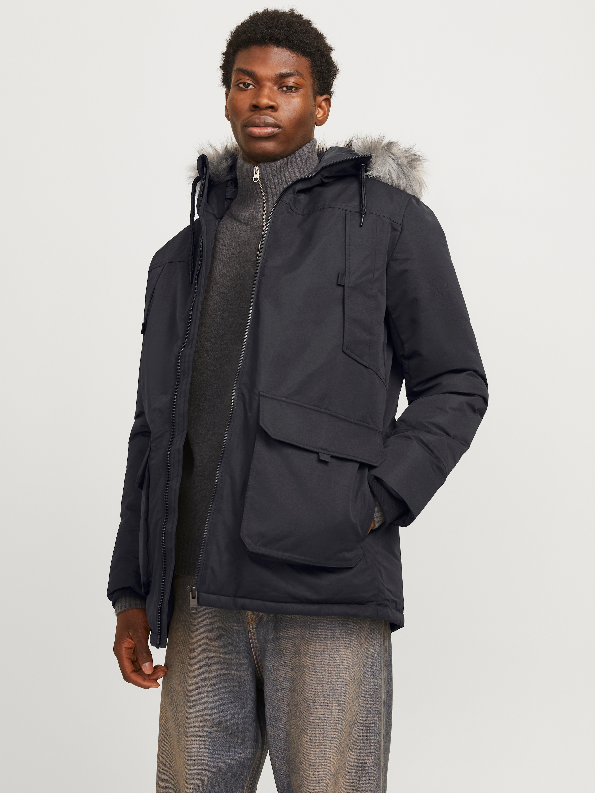 Parka »JJECONSTRUCT FAUX FUR PARKA SN«, mit Kapuze