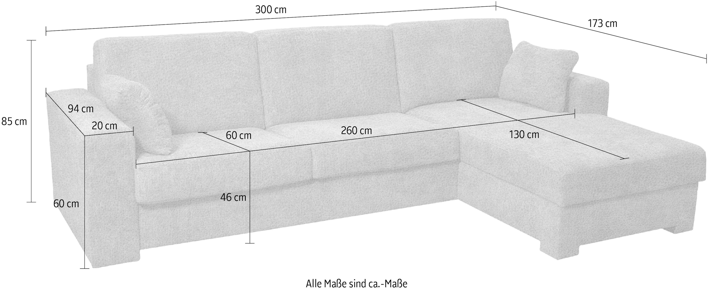 Home affaire Ecksofa Roma "L" Dauerschlaffunktion, mit Unterfederung, Matratzenhöhe 14cm, Liegemasse ca 163x198 cm, L-Form