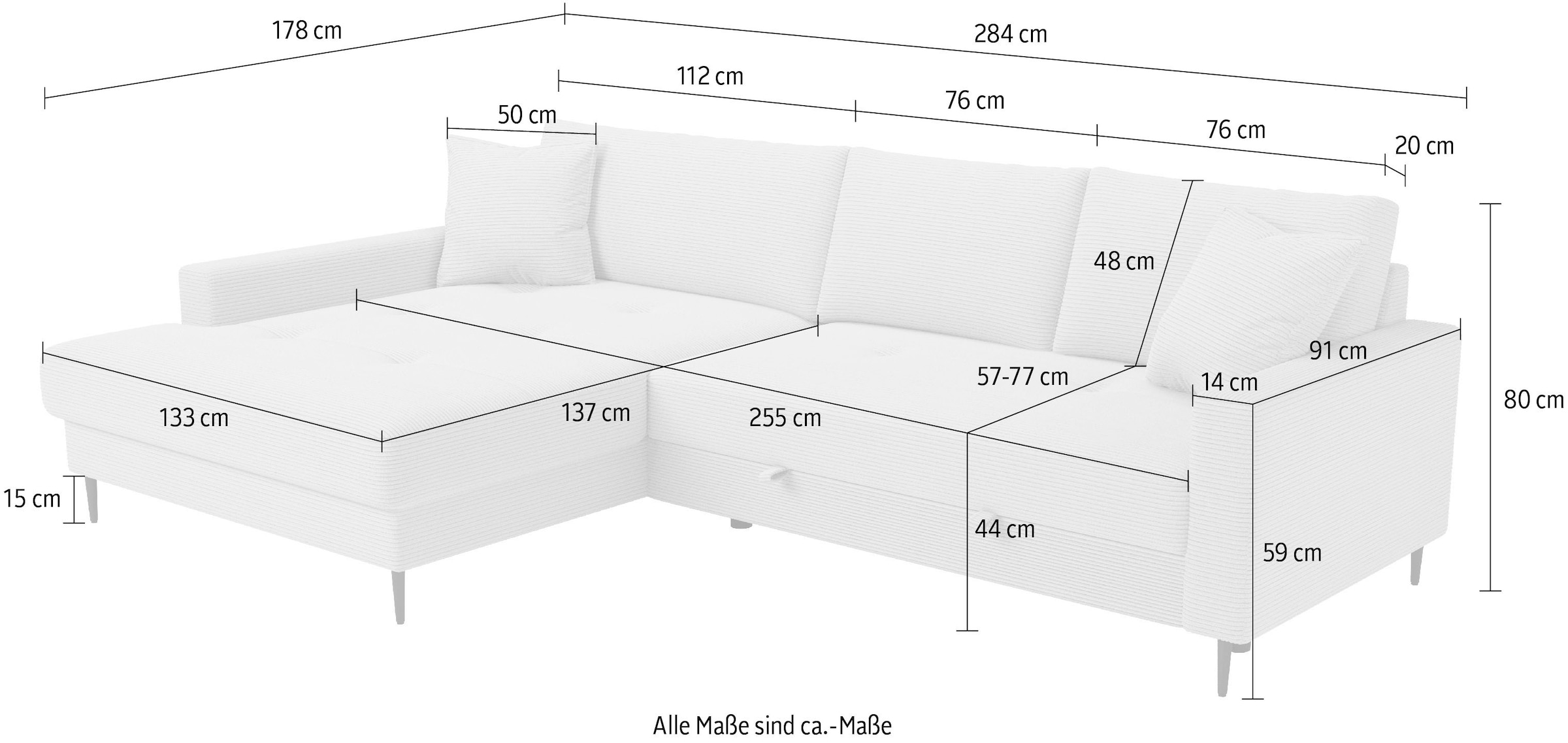 Trends by HG Ecksofa »Summer L-Form, B: 284 cm, Schlaffunktion, 2 Zierkissen« optional mit Kopfstützen, Wellenfederung, frei stellbar