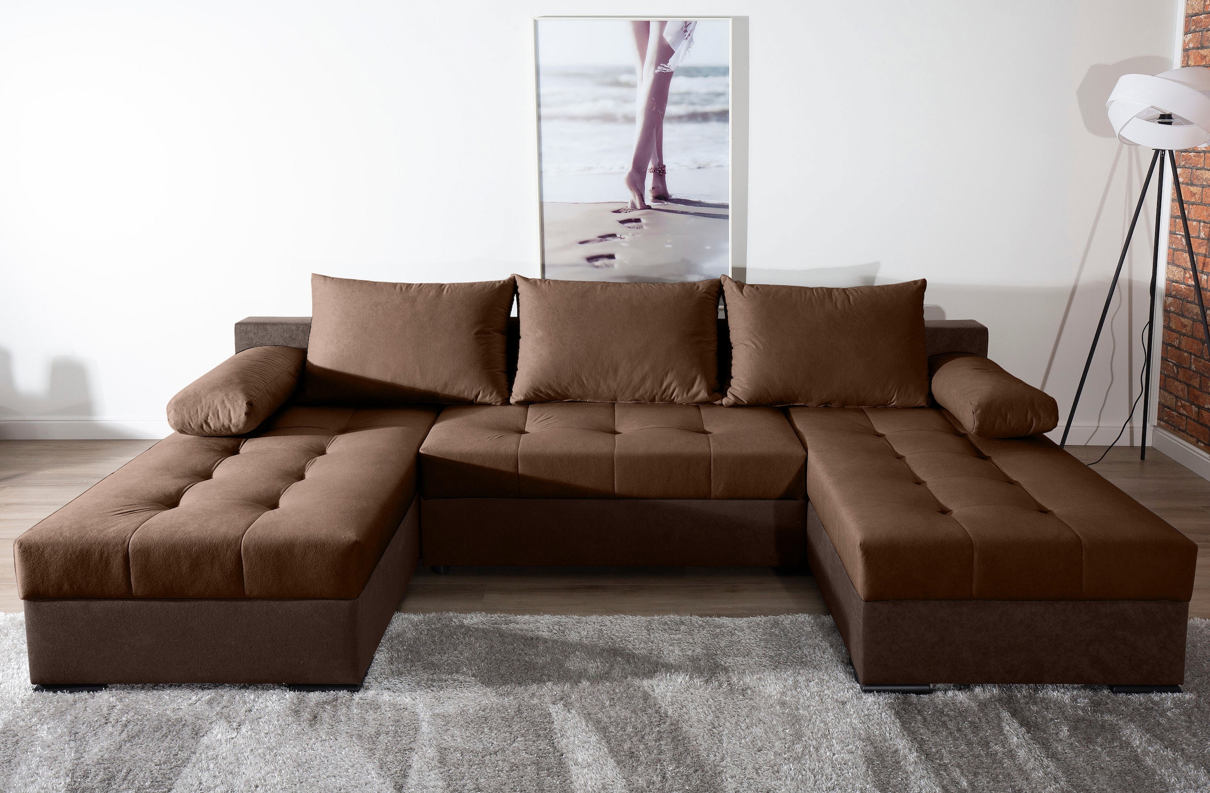 COLLECTION AB Wohnlandschaft »Josy, U-Form, Schlafsofa mit Bettkasten«, (Cord-/Mix), flexible Recamiere, Breite: 269cm, inklusive Rückenkissen