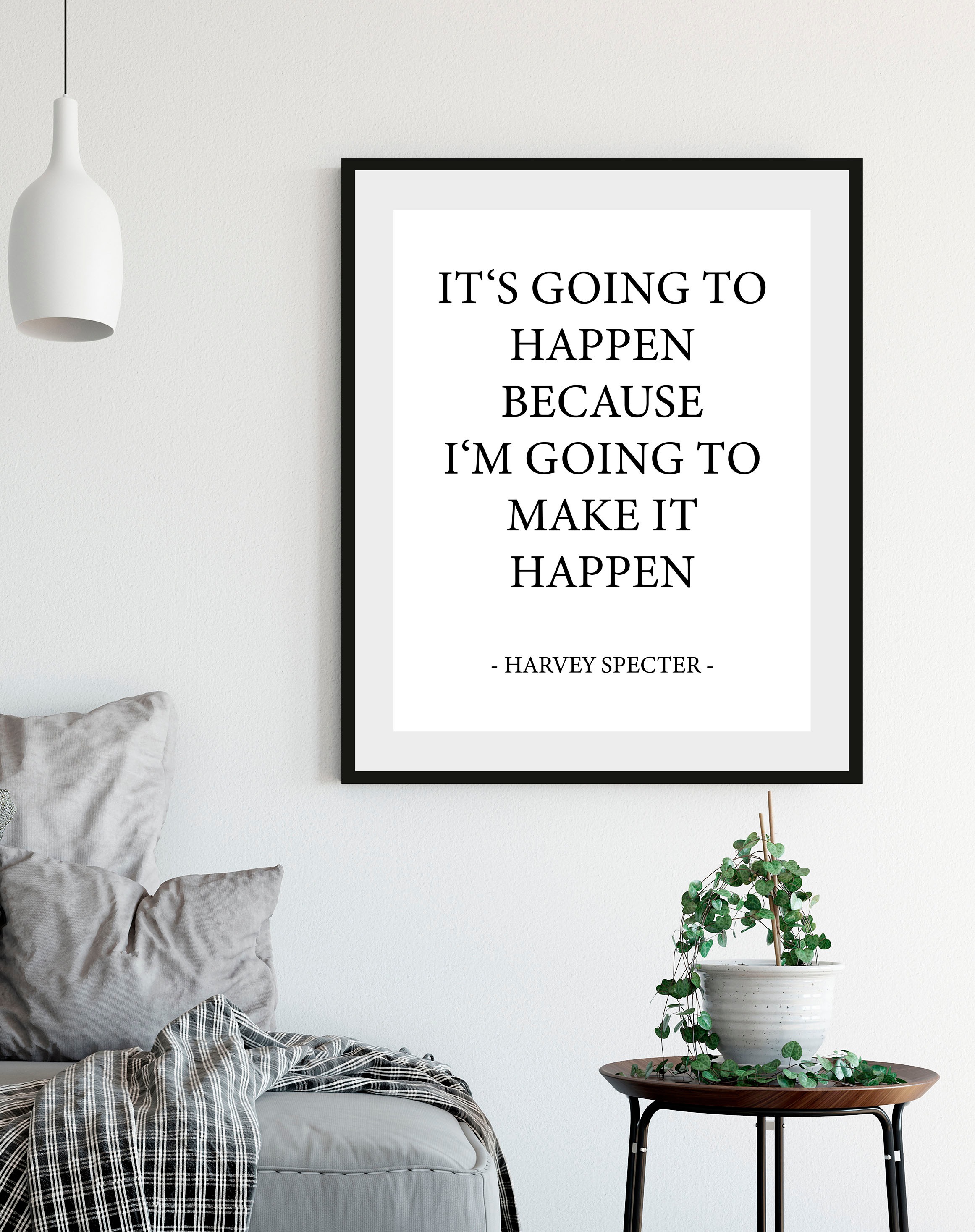 Image of queence Bild "HAPPEN" Filmszene Humor Schriftzug Schwarz-Weiss Sprüche & Texte 1 Stk. tlg. HD Premium Poster-Druck inkl. Holzrahmen