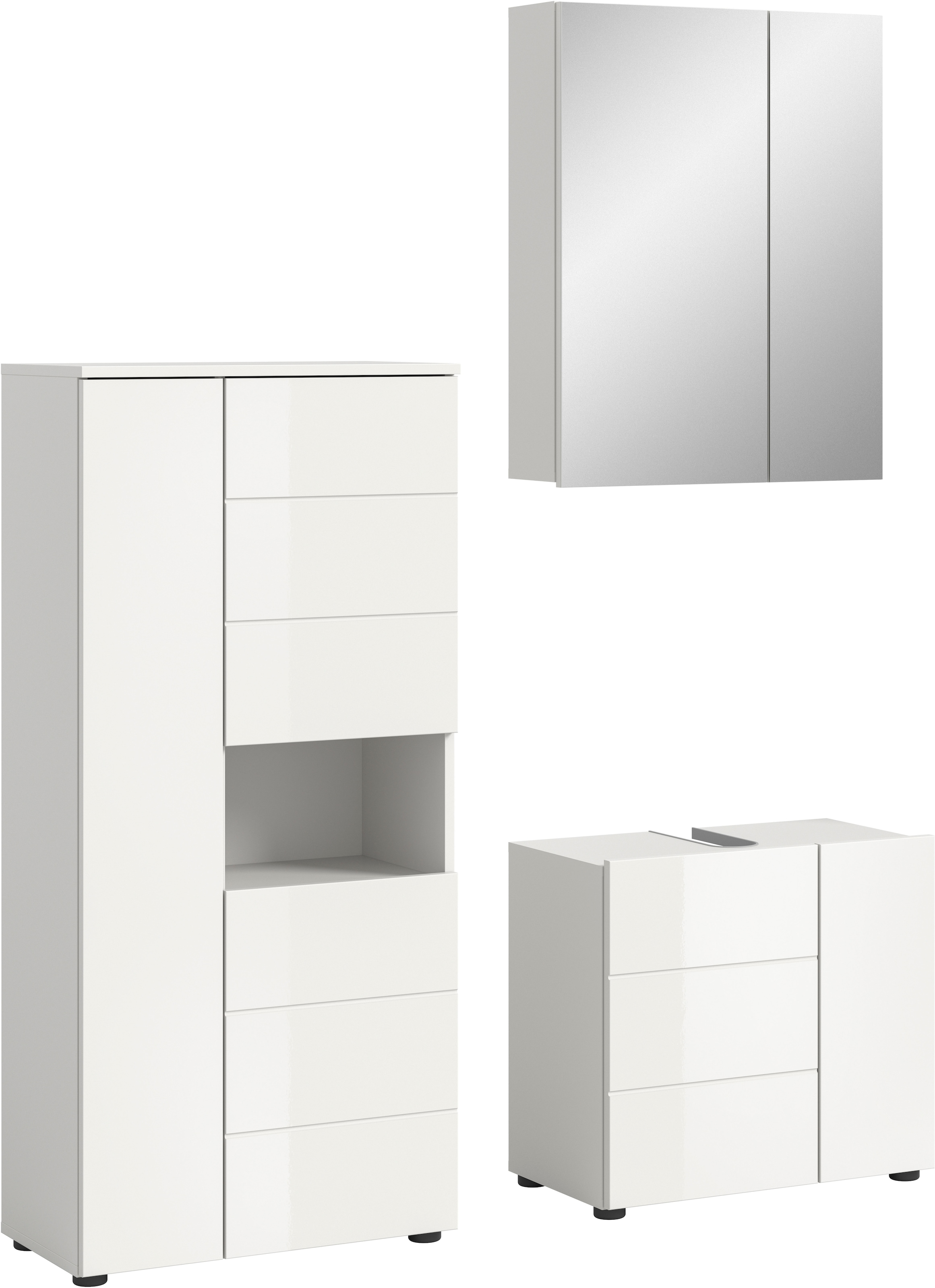Image of welltime Badmöbel-Set "Biel, Midischrank, Waschbeckenschrank, Spiegelschrank" 3 Stk. tlg.