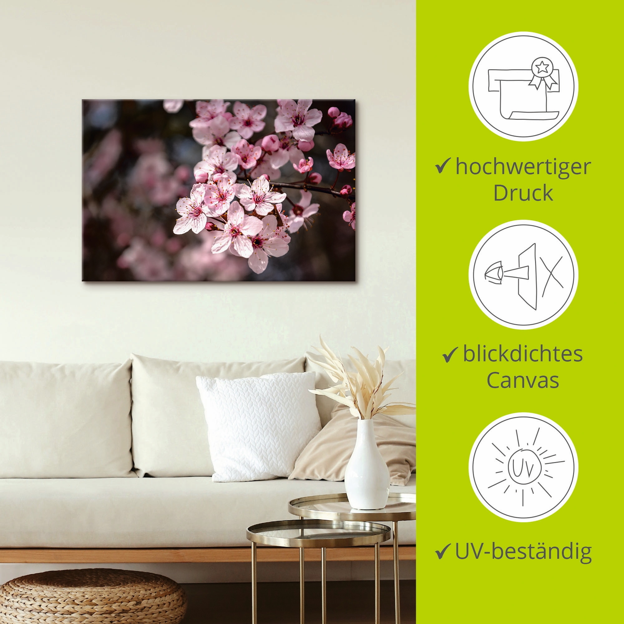 Artland Tableau sur toile »Kirschblüten Nahaufnahme im Sonnenlicht« 1 cuis tlg. auf Holzrahmen gespannt