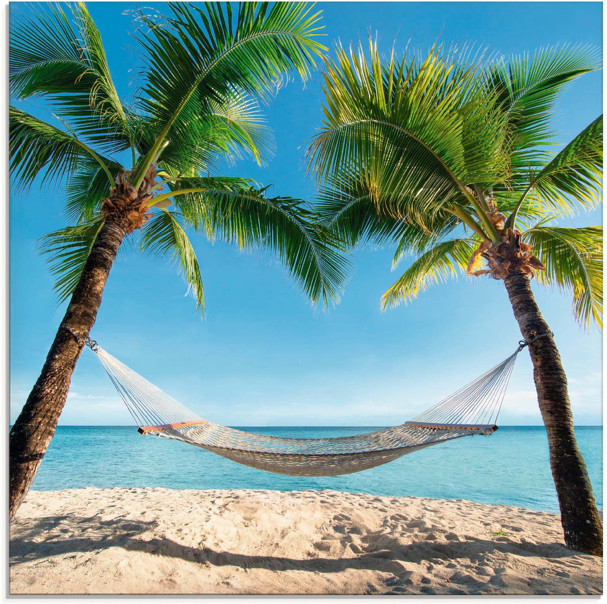 Glasbild »Palmenstrand Karibik mit Hängematte«, Amerika, (1 St.), in verschiedenen...