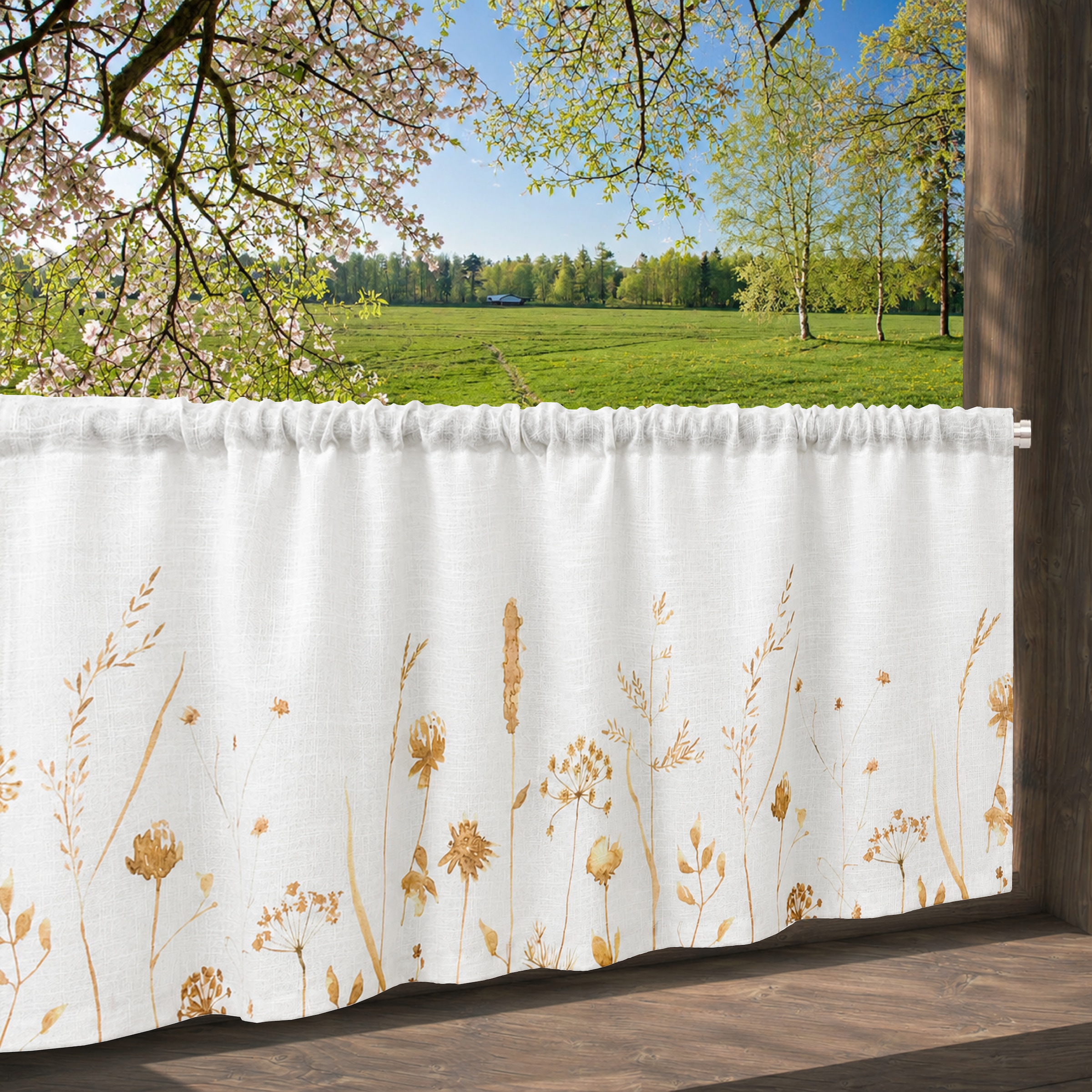 GOODproduct Scheibengardine »Rikkert« Stangendurchzug 1 Stk. tlg. Lichtschutz, Leinen-Optik mit Naturmotiv, verschiedene Grössen