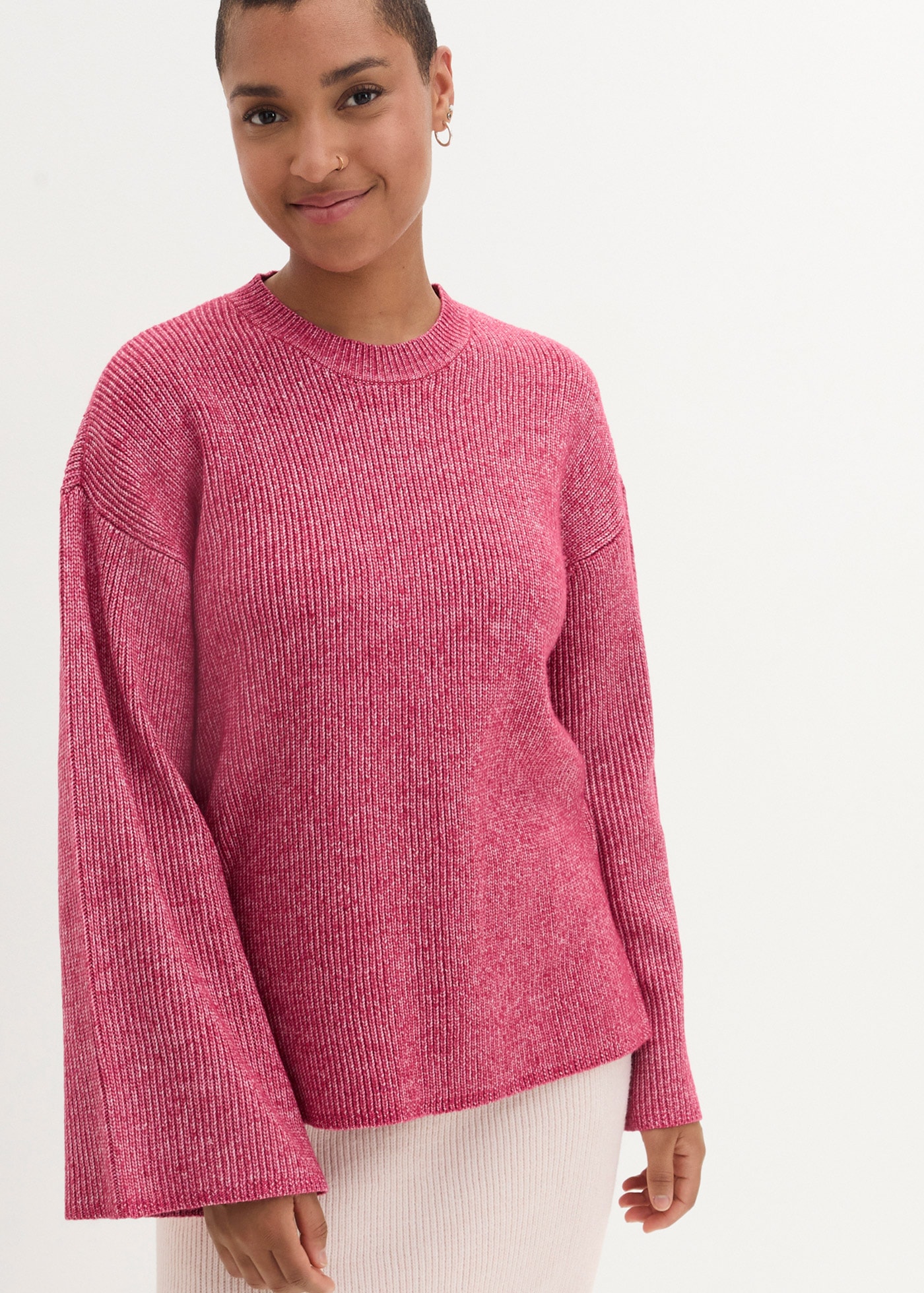 Image of bonprix Strickpullover mit weiten Trompetenärmeln, Oversized-Passform, feiner Rippstrick