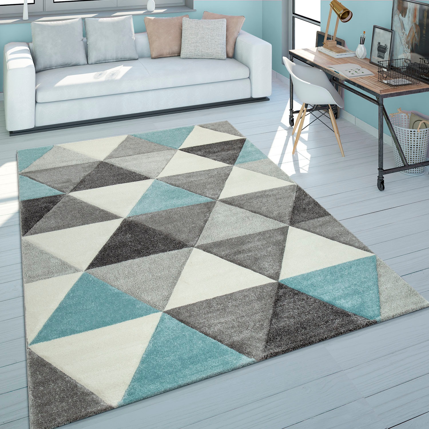 Paco Home Teppich »Lara 276«, rechteckig, 16 mm Höhe, Kurzflor, modernes geometrisches Design, Pastell-Farben