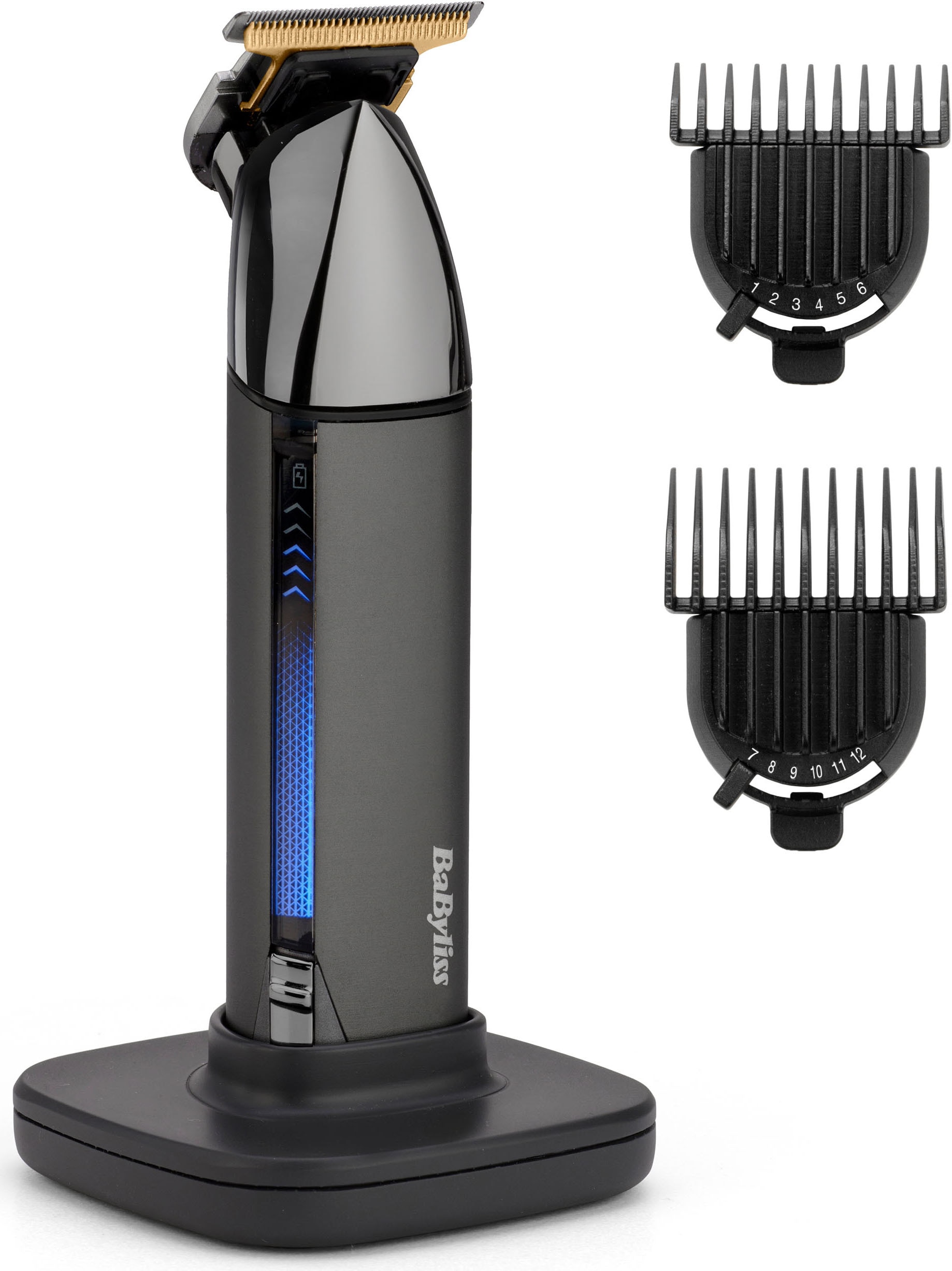 Image of BaByliss Bartschneider "BaByliss Super-X Metal Barttrimmer, Bartschneider, wasserdicht, T996E" 2 Aufsätze Japanischer Stahl, 2 Kammaufsätze mit 6 Positionen 1–6mm, kabellos