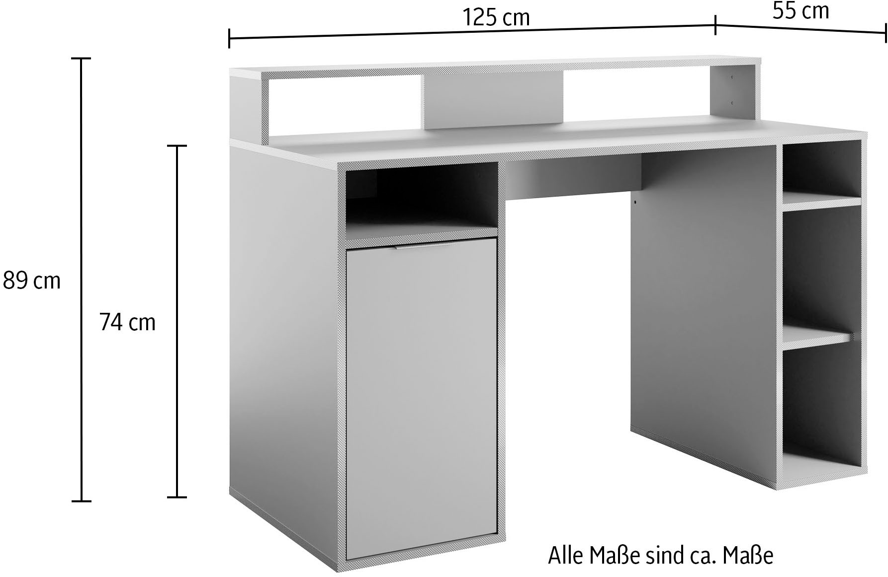 Home affaire Schreibtisch »Orem« Gamingtisch mit Tür und Monitoraufsatz, Breite 125 x 55 cm