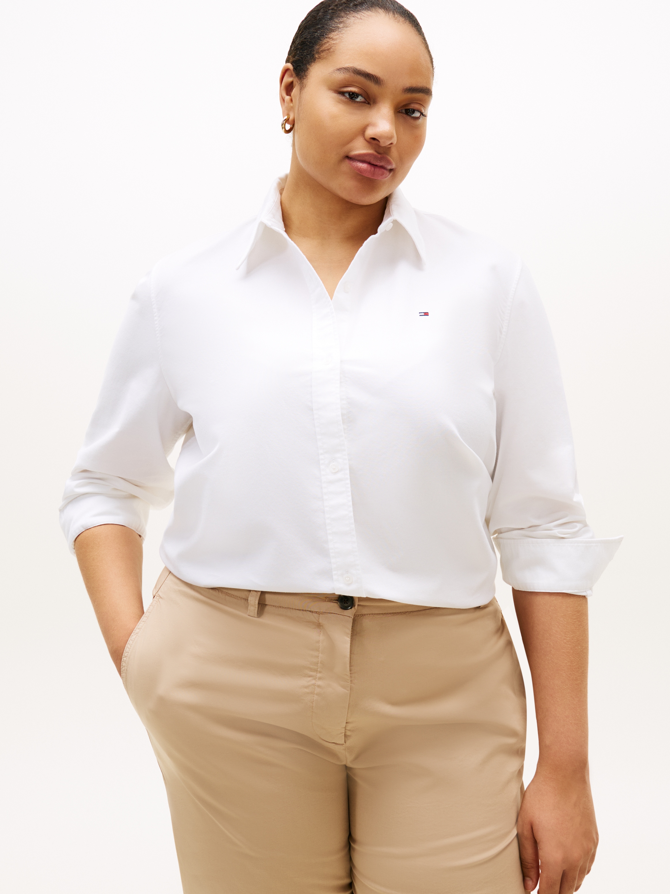 Image of Tommy Hilfiger Curve Hemdbluse "CRV OXFORD RELAXED FIT SHIRT" in grossen Grössen