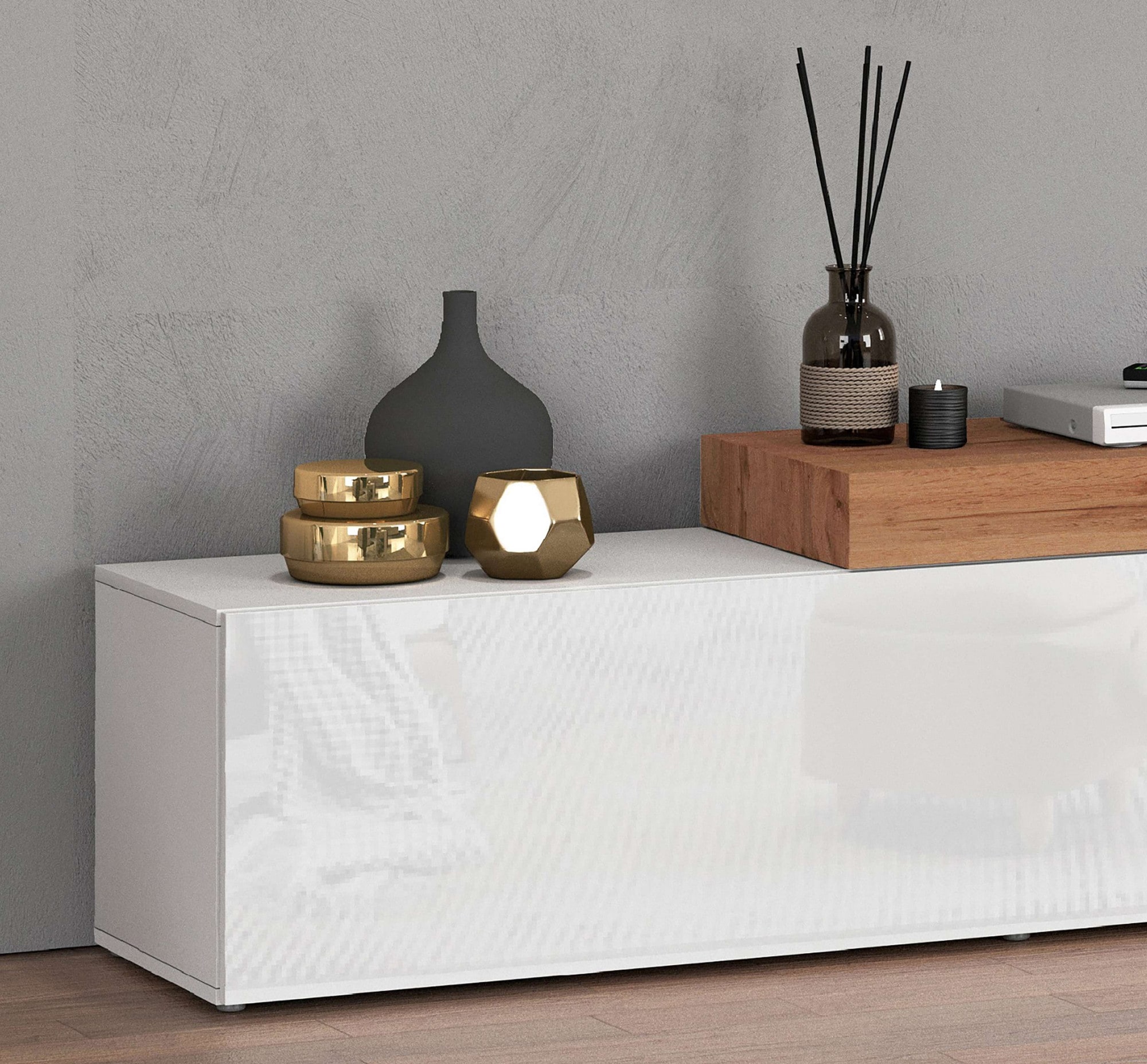 INOSIGN Lowboard »Chronos TV-Board, TV-Schrank«, (1 St., Breite verstellbar von 180 bis 260 cm), Breite 220 cm TV-Board,Lowboard,1 Klappe und ein L-Förmiger Aufsatz