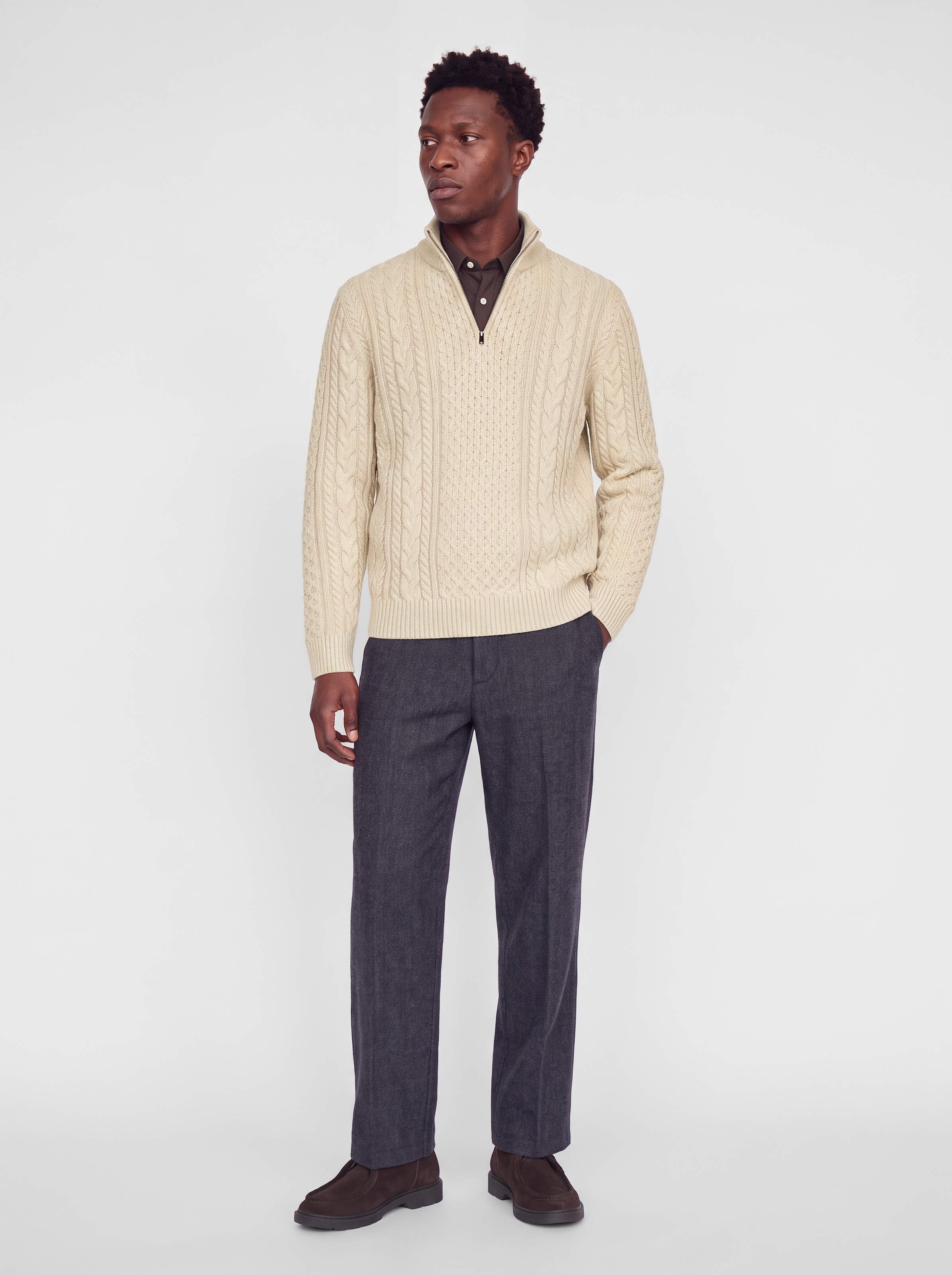 Jack & Jones Pull en tricot »JPRBLUCALLUM CABLE KNIT HALF ZIP« Materialmix, regular fit