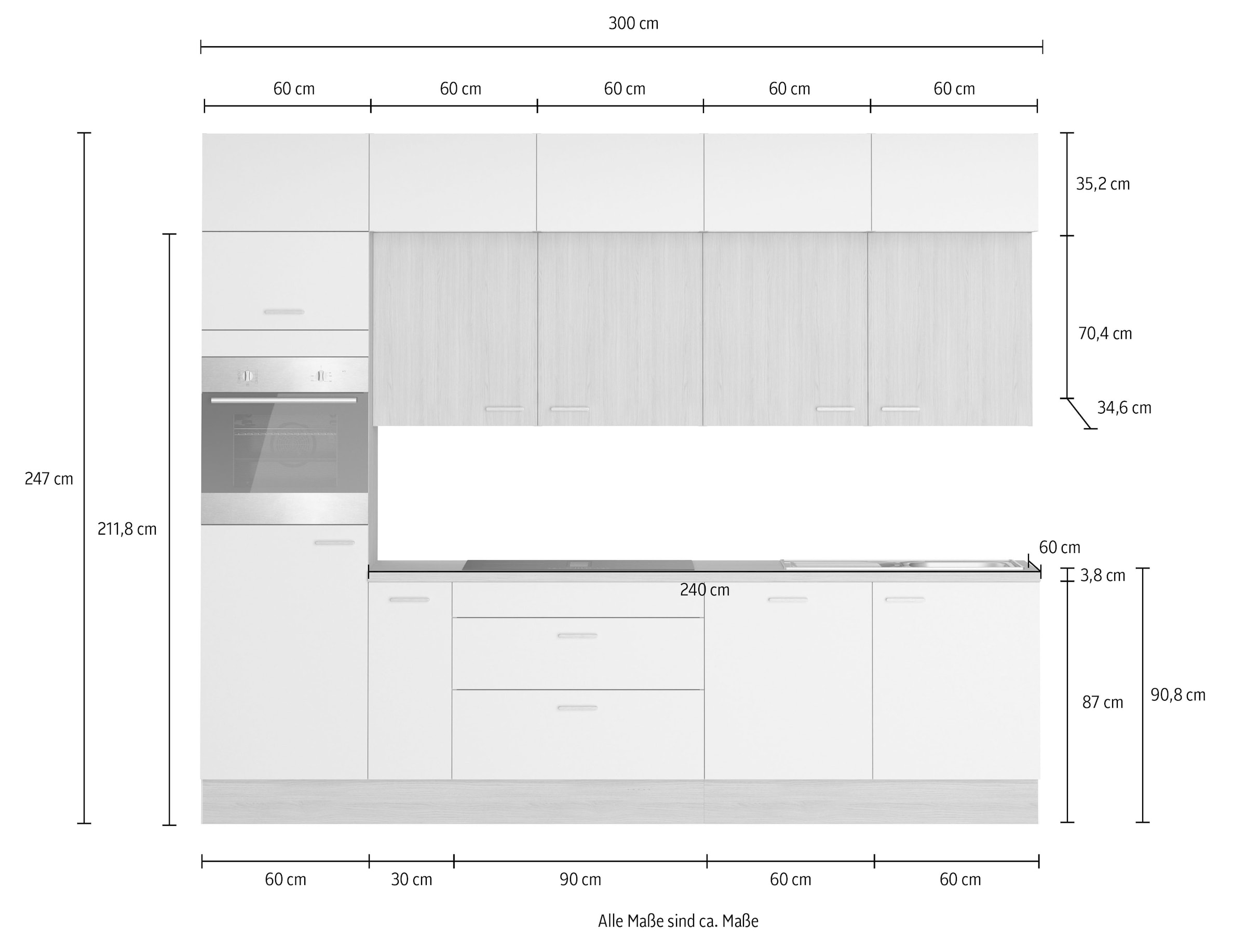 KOCHSTATION Kitchenette »KS-Lucy« Breite 300 cm, Soft-Close, inkl. Zubehör, wahlweise mit E-Geräten