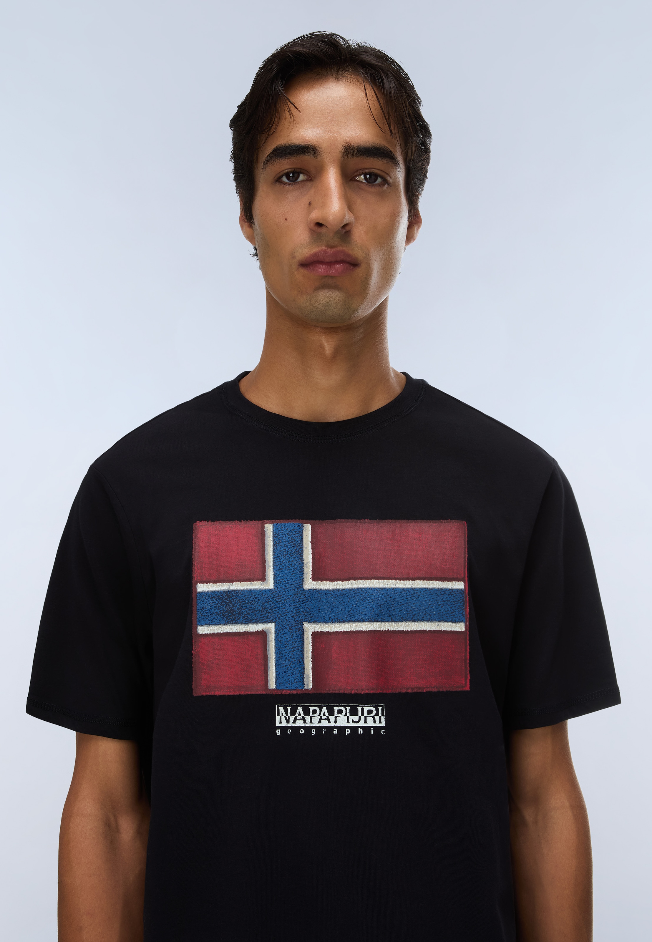 Napapijri T-shirt »S-FLAG TIKI SS BLACK BEAUTY« avec encolure ronde, en coton, coupe T-shirt, longueur normale
