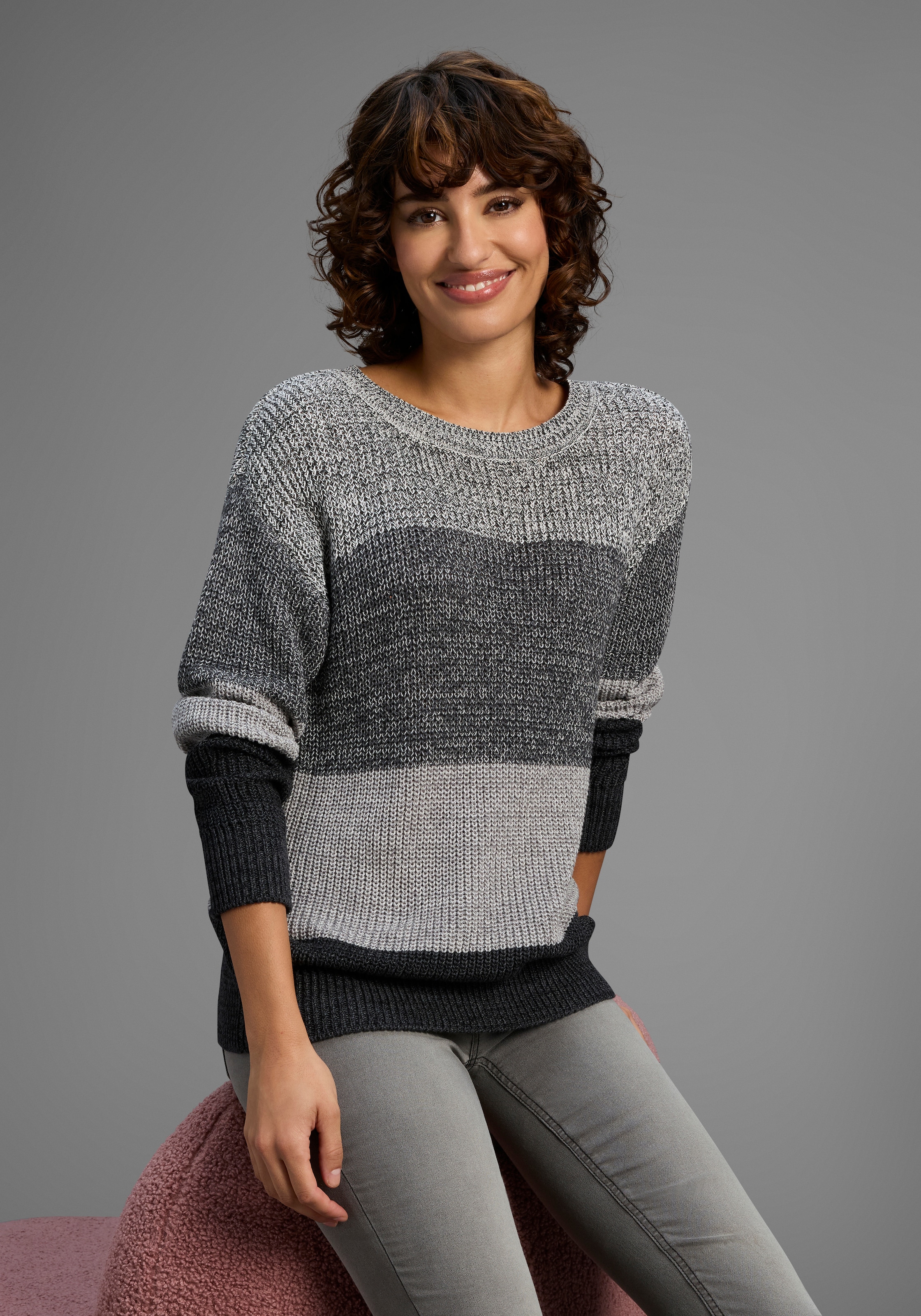 Image of Laura Scott Streifenpullover Übergangspullover aus Baumwolle mit Melangeoptik - NEUE KOLLEKTION