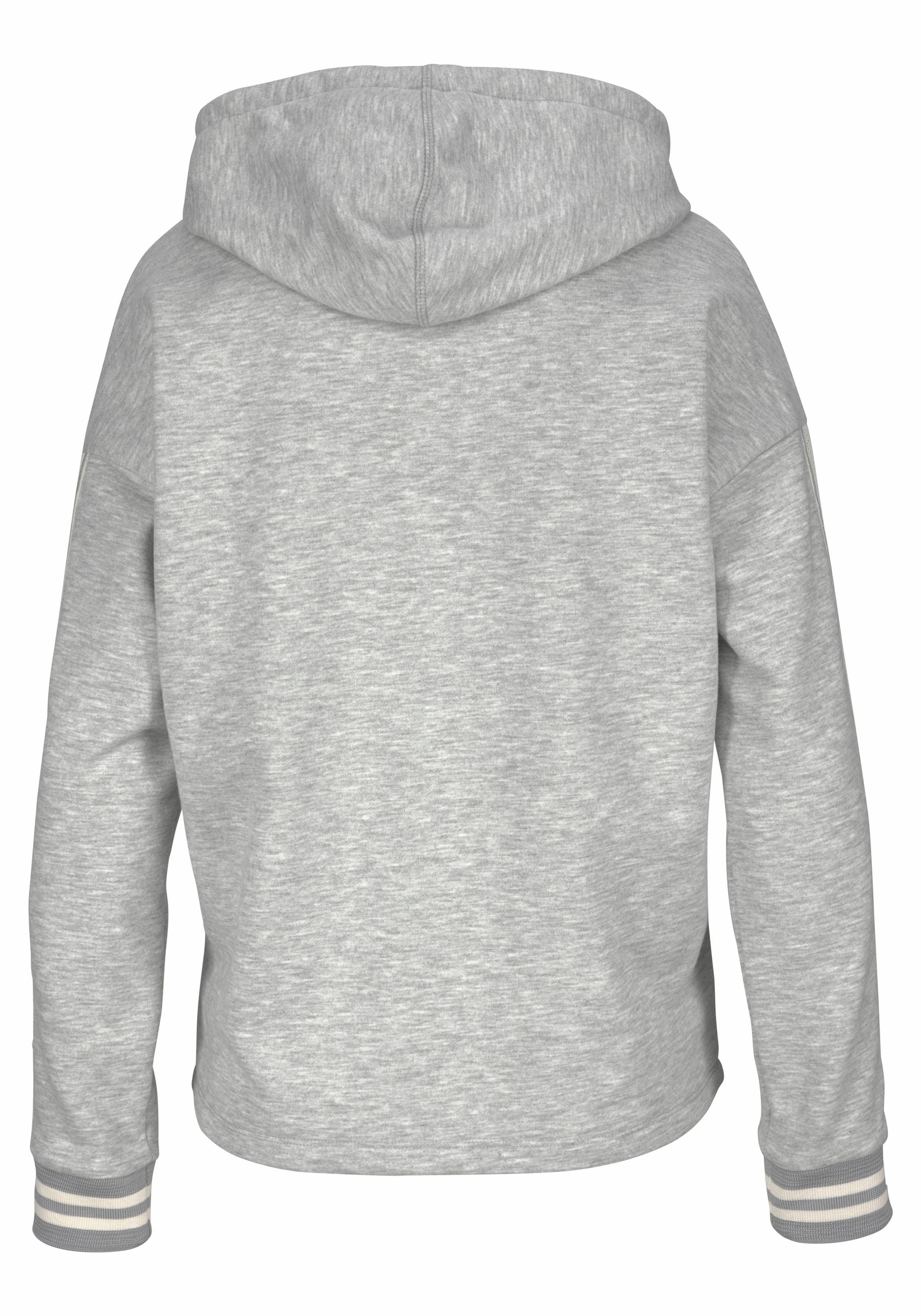 Bench. Kapuzensweatshirt, mit gestreiftem Bund und Glanzprint, Loungewear, Loungeanzug, Hoodie