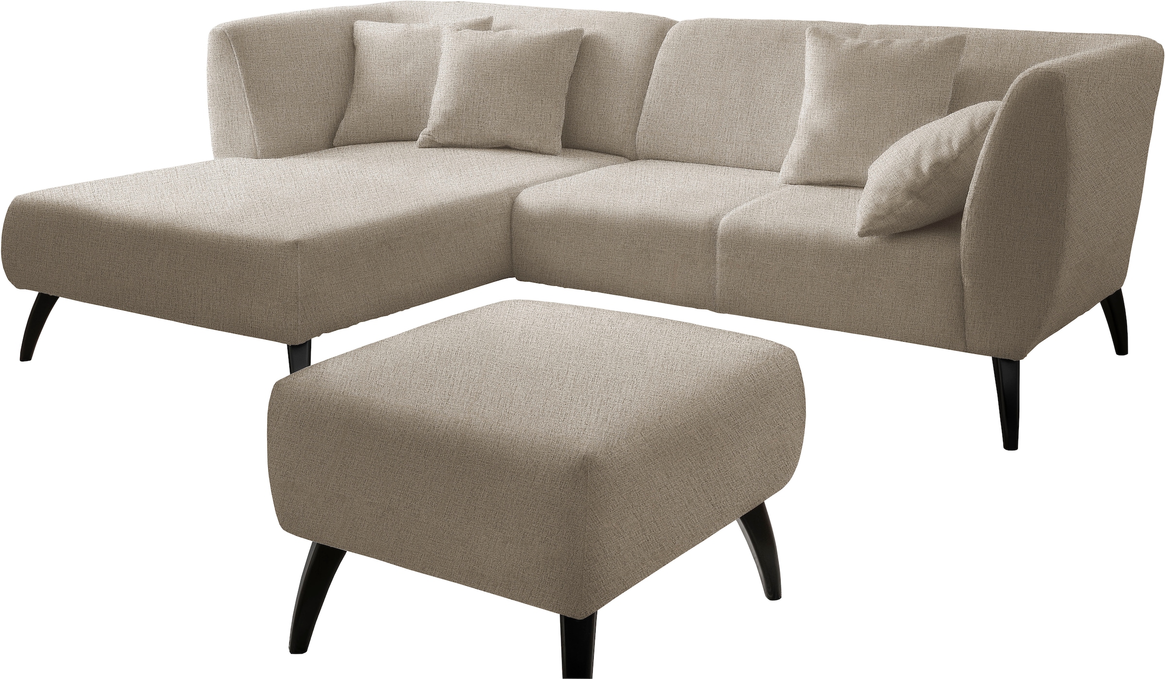 INOSIGN Ecksofa »Colori L-Form«, Holzfussfarbe wählbar, inkl. 4x Zierkissen