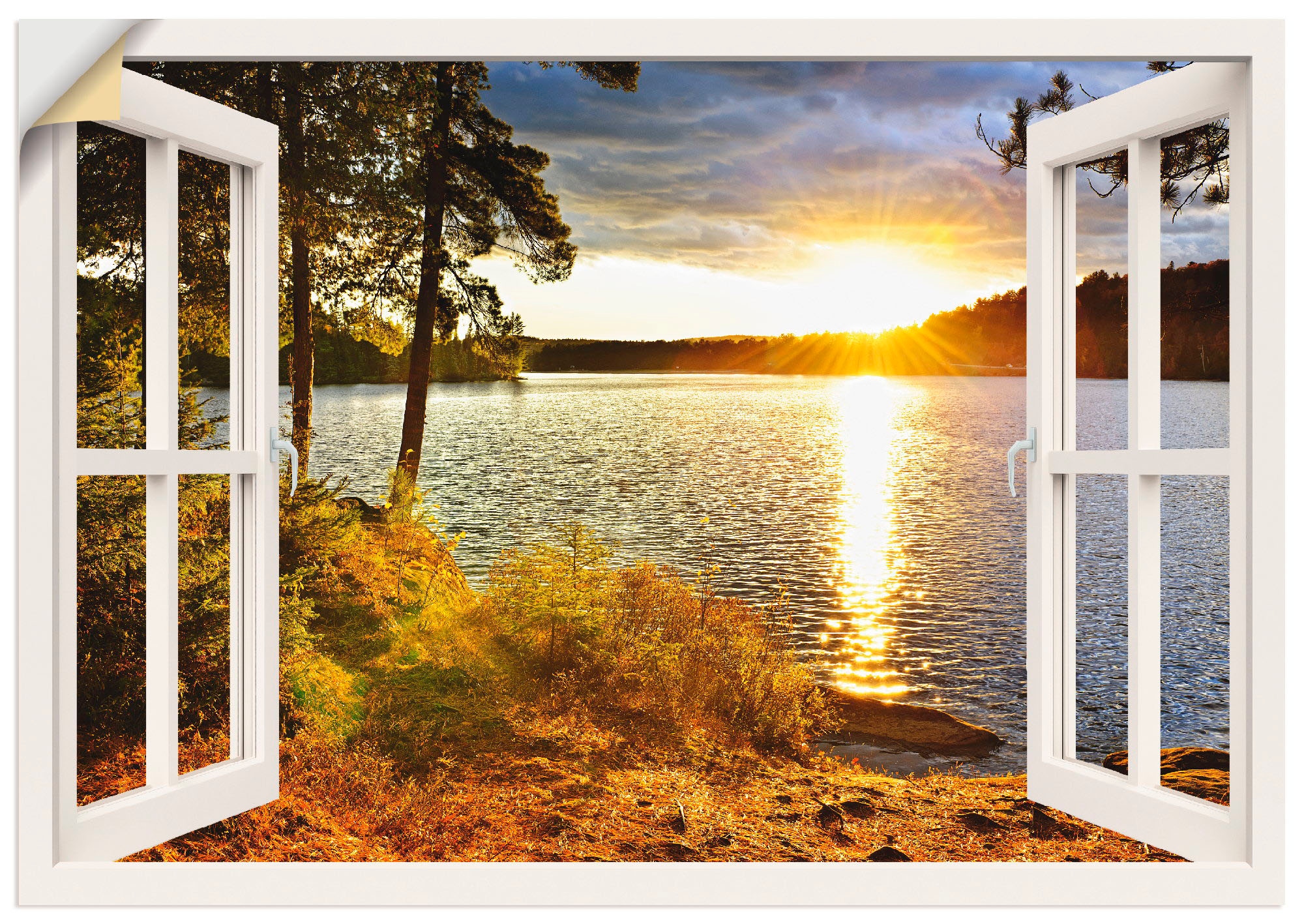 Grössen Poster Fensterblick, (1 Wandbild versch. Leinwandbild, »Sonnenuntergang maintenant in im als Wandaufkleber oder Park«, Algonquin Artland St.),