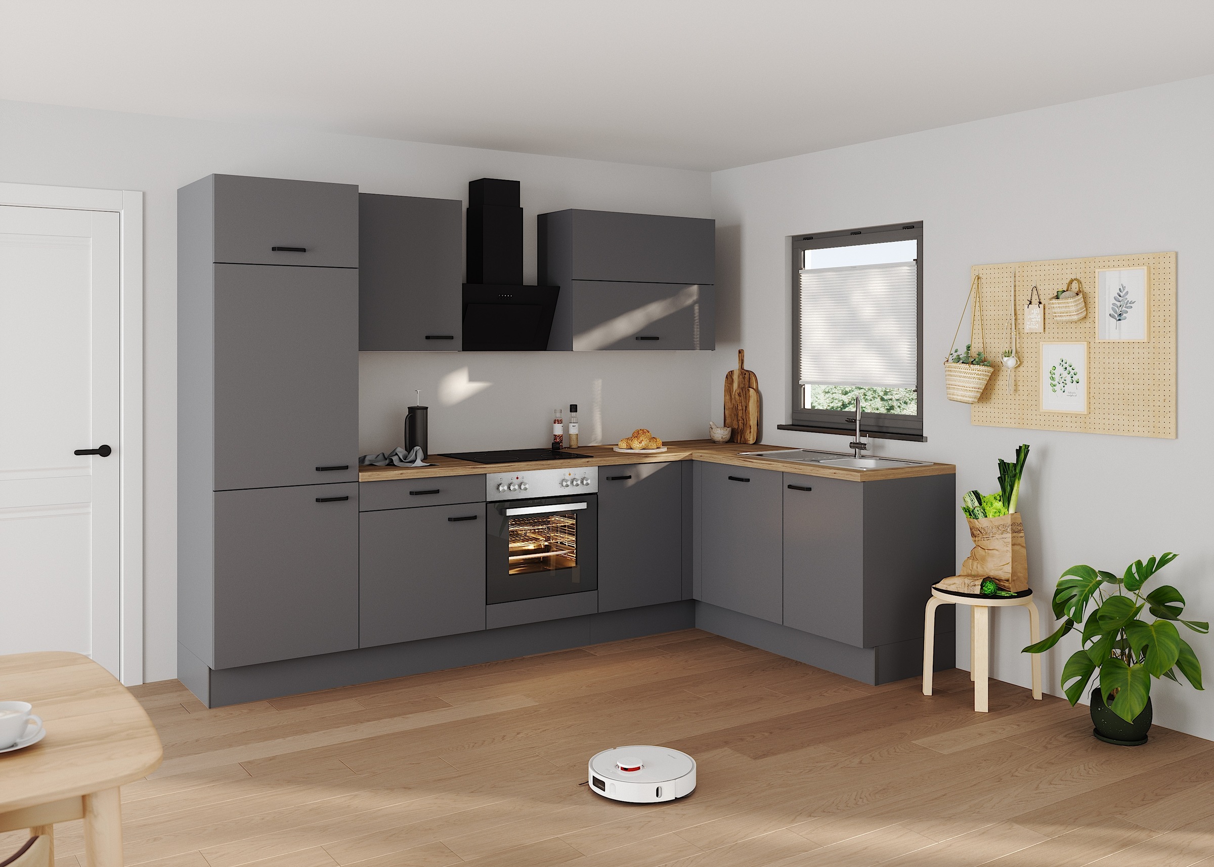 KOCHSTATION Cuisine d'angle »KS-Paula, Stellmasse rechts B/T 295/175 cm, links B/T 175/295 cm« Wahlweise Spüle rechts oder links, mit und ohne E-Geräte