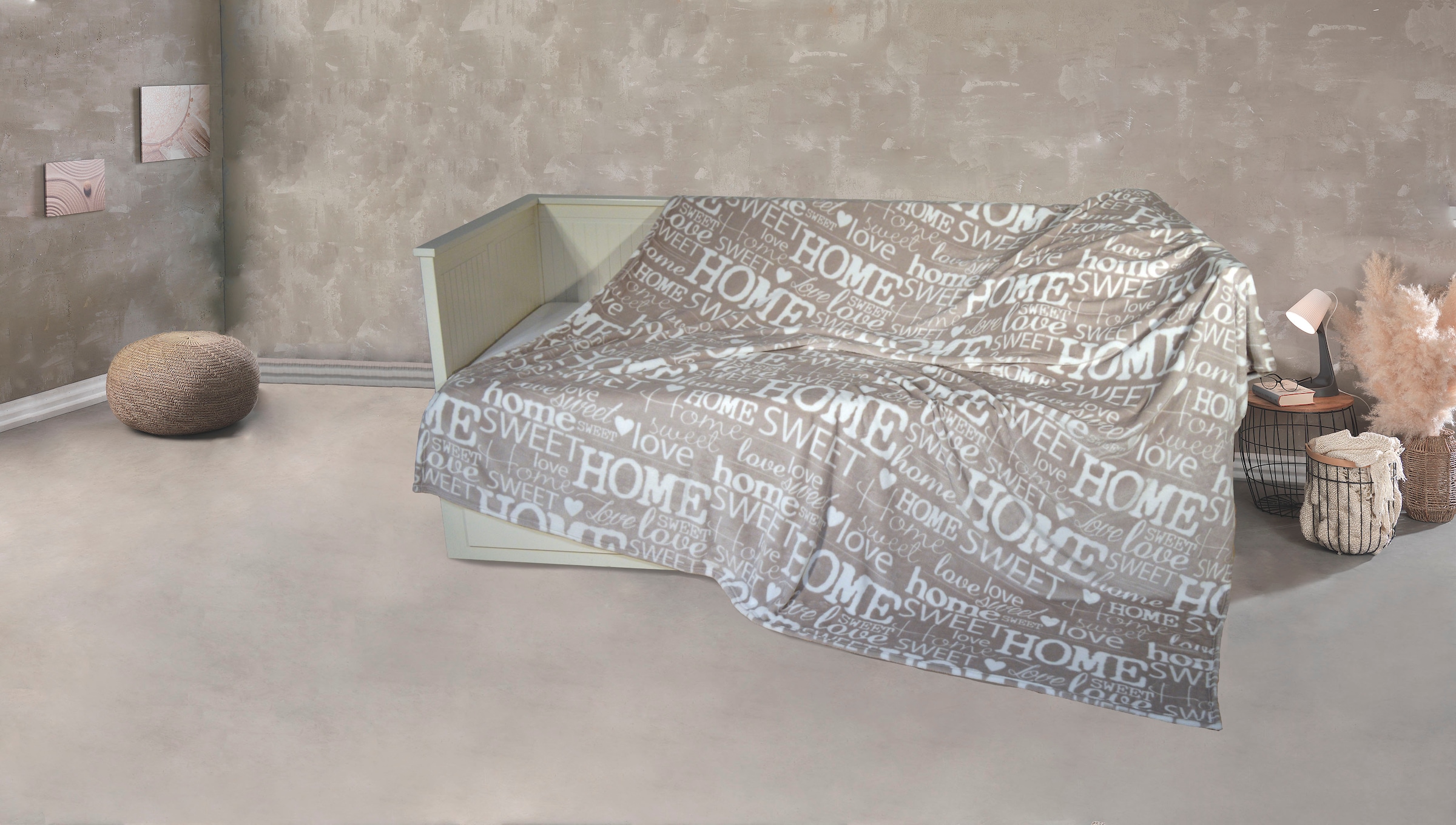 Image of KiNZLER Wohndecke "Mikrofaser XXL "Home"" Kuscheldecke, mit Schriftzug "home sweet home", 220x240 cm