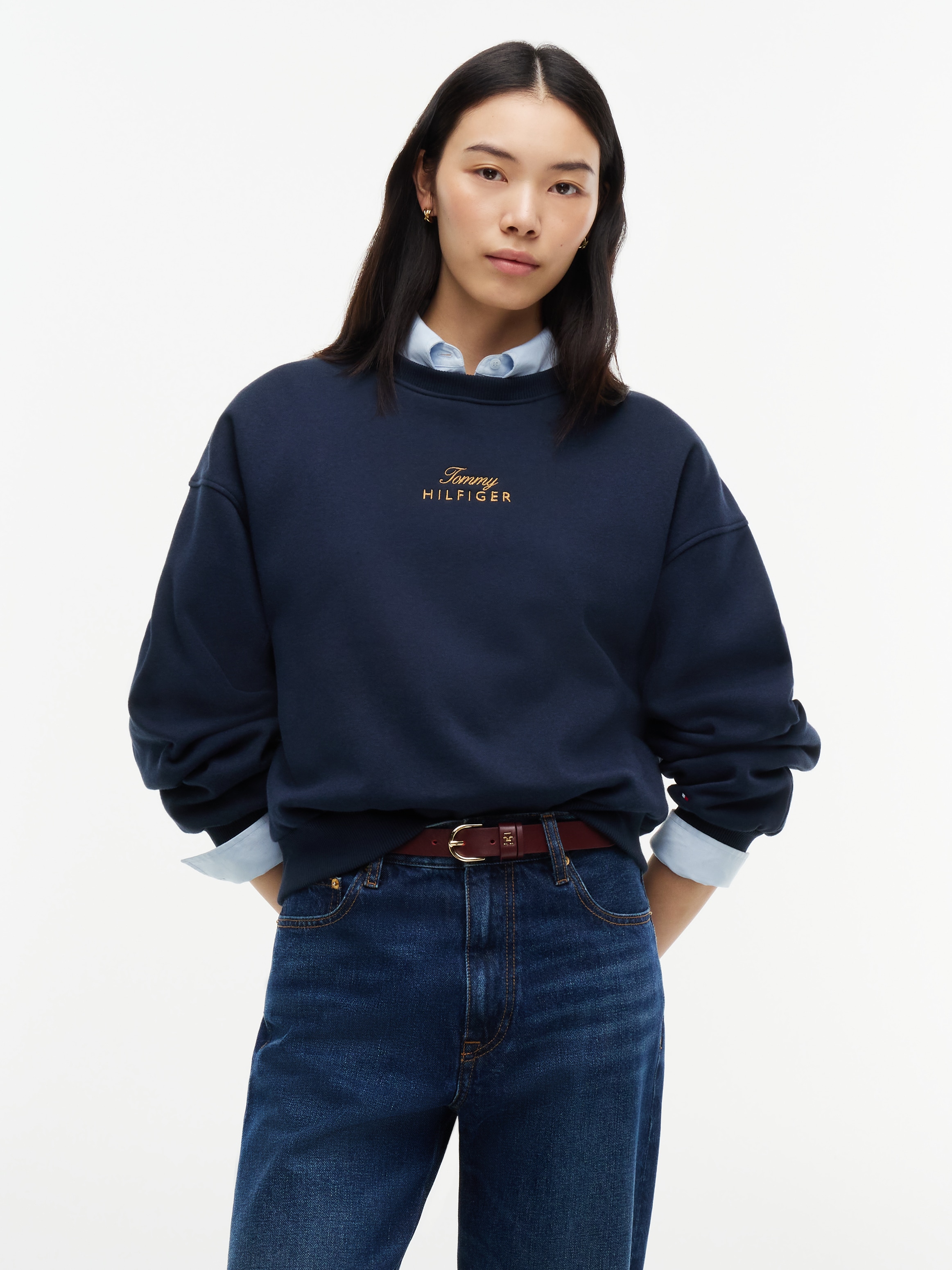 Image of Tommy Hilfiger Sweatshirt "GOLD SCRIPT FLEECE RLX C-NK SWT", Baumwollmischung, relaxed fit