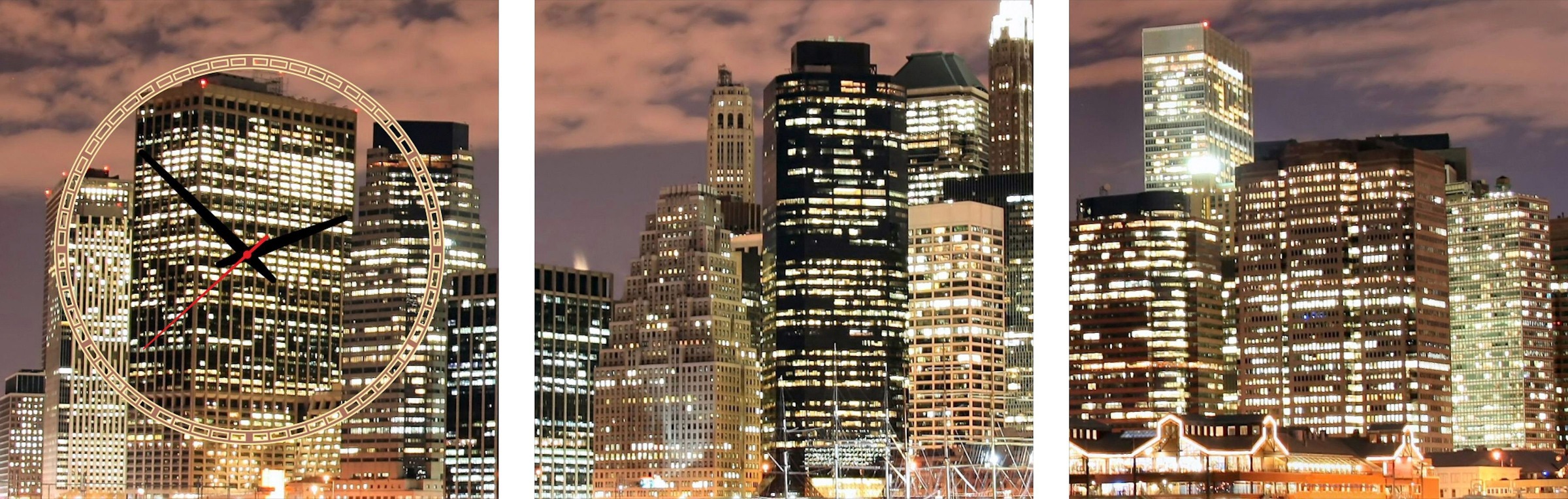 Image of Conni Oberkircher´s Bild »Big City by Night - Stadt in der Nacht«, New York, (Set, (Set 3), mit dekorativer Uhr, Stadt, Nacht, Lichter bei Ackermann Versand Schweiz